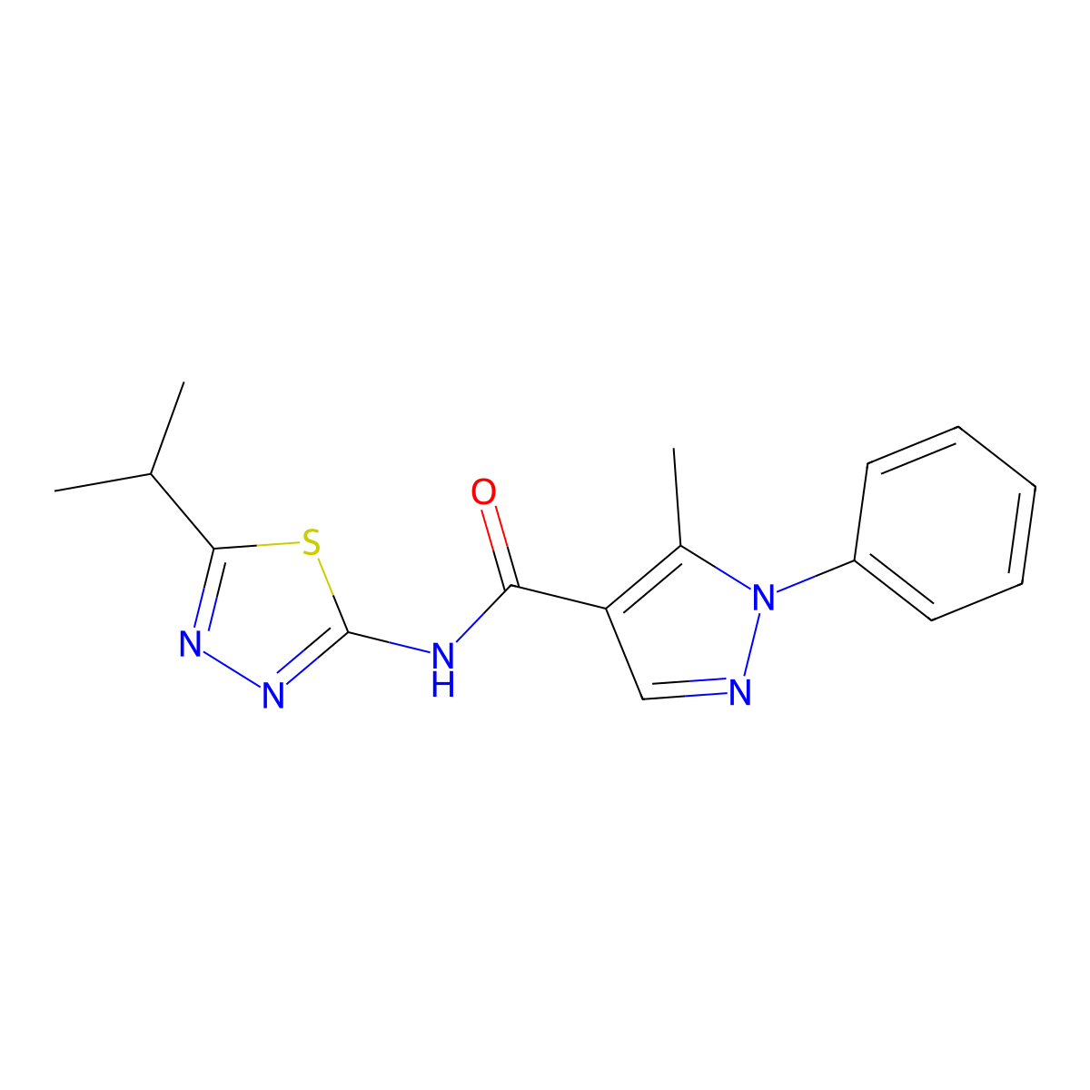 5-methyl-1-phenyl-N-[5-(propan-2-yl)-1,3,4-thiadiazol-2-yl]-1H-pyrazole-4-carboxamide molecular structure, CAS 1134851-53-8