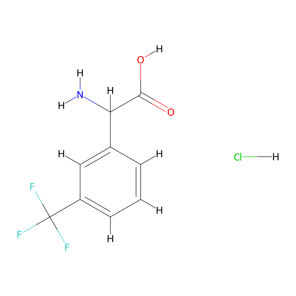 2-Amino-2-(3-(trifluoromethyl)phenyl)acetic acid hydrochloride molecular structure, CAS 1134915-25-5