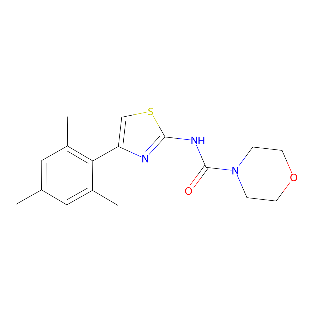 N-[4-(2,4,6-trimethylphenyl)-1,3-thiazol-2-yl]morpholine-4-carboxamide molecular structure, CAS 1134986-24-5
