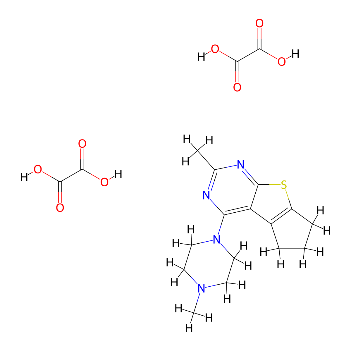 10-Methyl-12-(4-methylpiperazin-1-yl)-7-thia-9,11-diazatricyclo[6.4.0.0^{2,6}]dodeca-1(8),2(6),9,11-tetraene; bis(oxalic acid) molecular structure, CAS 1135016-60-2