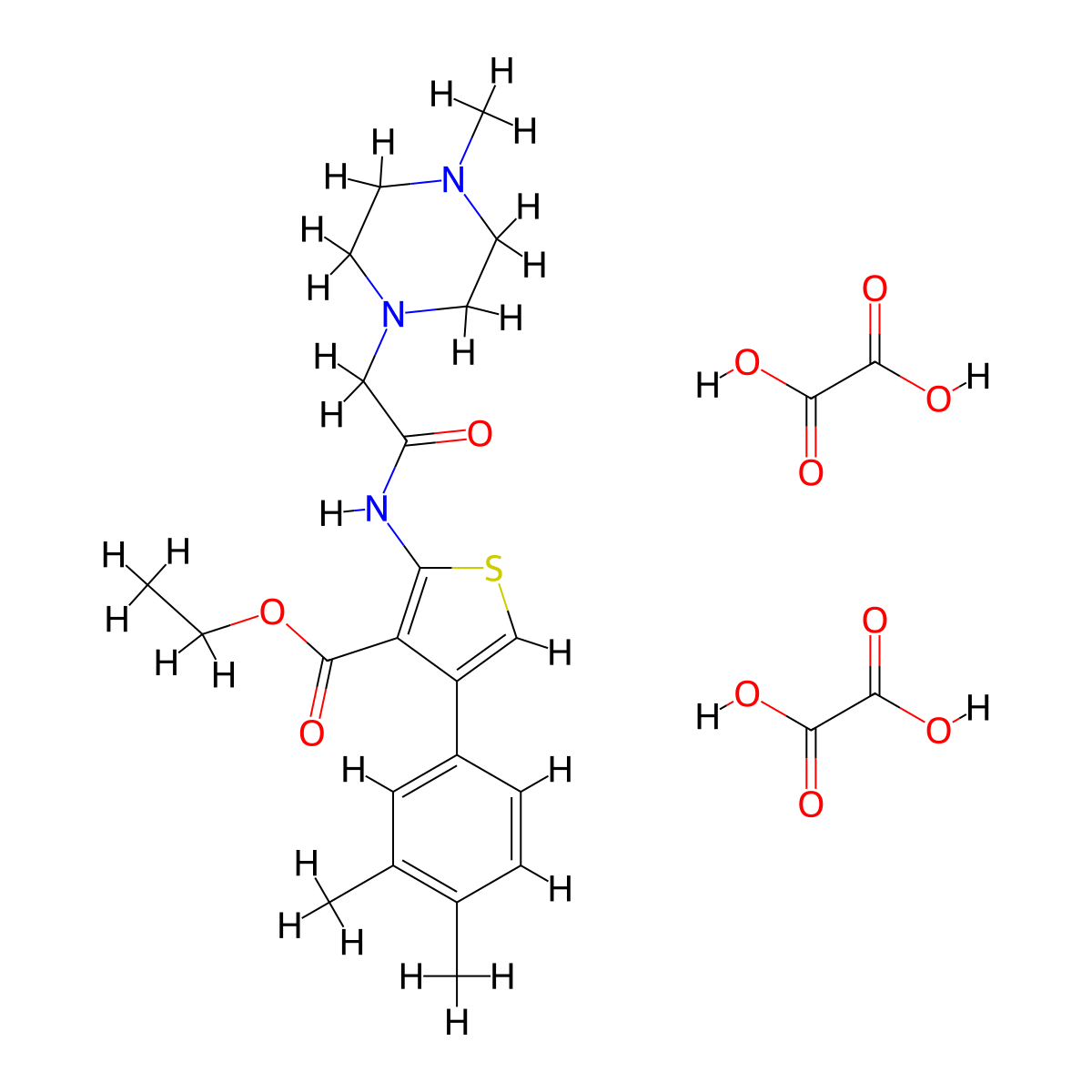 Ethyl 4-(3,4-dimethylphenyl)-2-(2-(4-methylpiperazin-1-yl)acetamido)thiophene-3-carboxylate dioxalate molecular structure, CAS 1135016-62-4