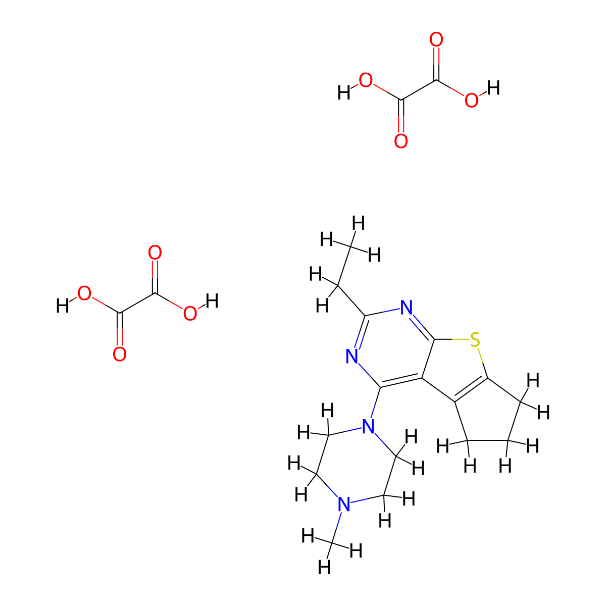 10-Ethyl-12-(4-methylpiperazin-1-yl)-7-thia-9,11-diazatricyclo[6.4.0.0^{2,6}]dodeca-1(8),2(6),9,11-tetraene; bis(oxalic acid) molecular structure, CAS 1135016-76-0