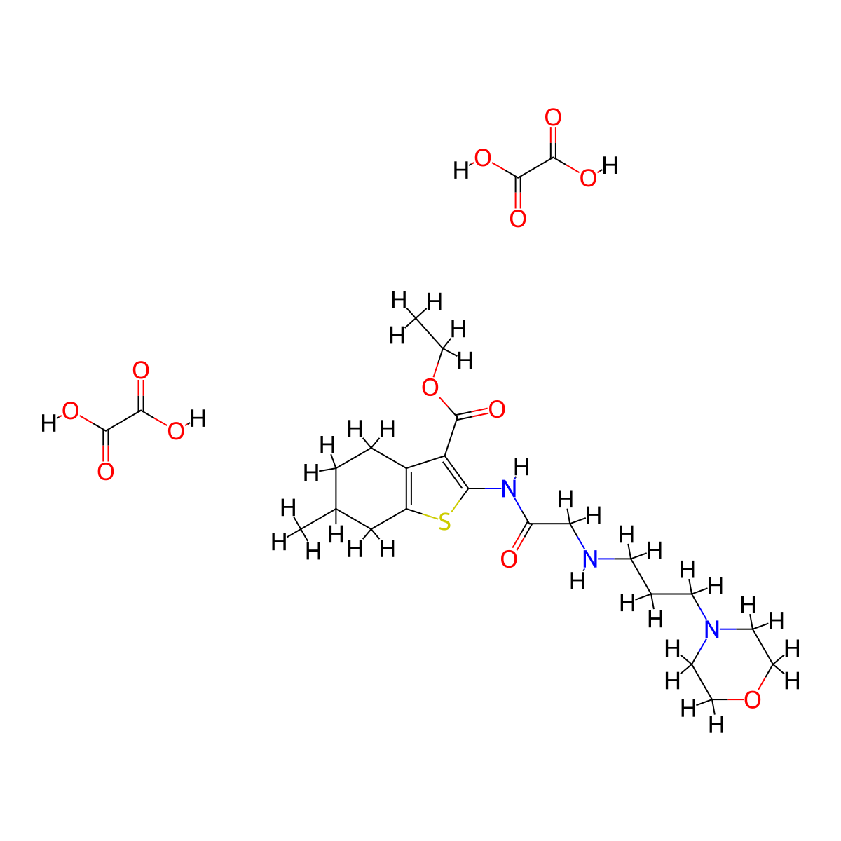 Ethyl 6-methyl-2-(2-{[3-(morpholin-4-YL)propyl]amino}acetamido)-4,5,6,7-tetrahydro-1-benzothiophene-3-carboxylate; bis(oxalic acid) molecular structure, CAS 1135016-77-1