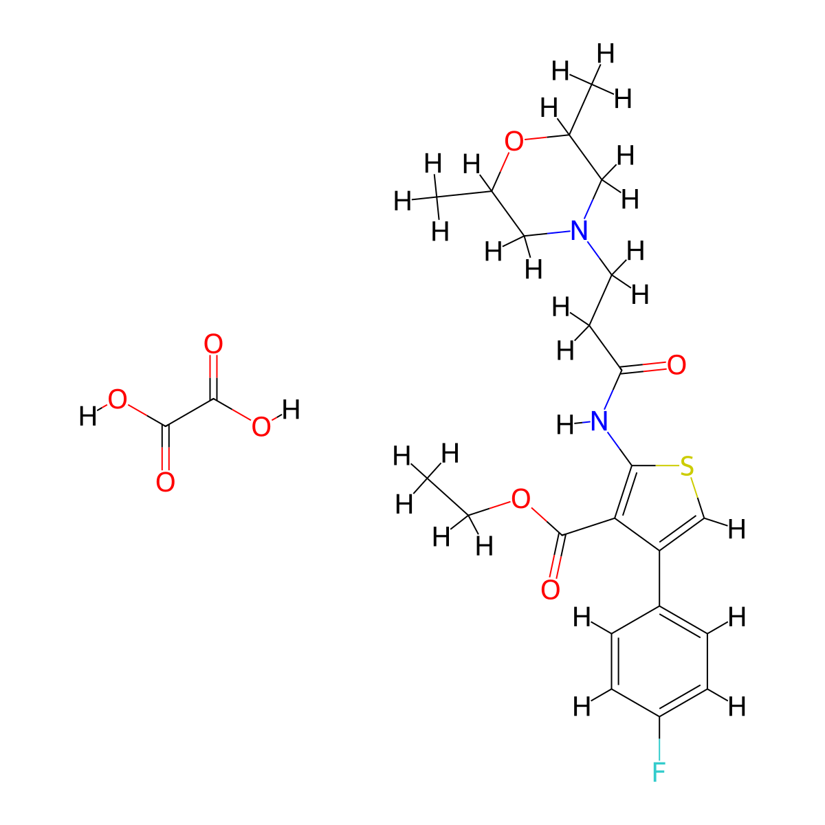 Ethyl 2-[3-(2,6-dimethylmorpholin-4-YL)propanamido]-4-(4-fluorophenyl)thiophene-3-carboxylate; oxalic acid molecular structure, CAS 1135017-60-5
