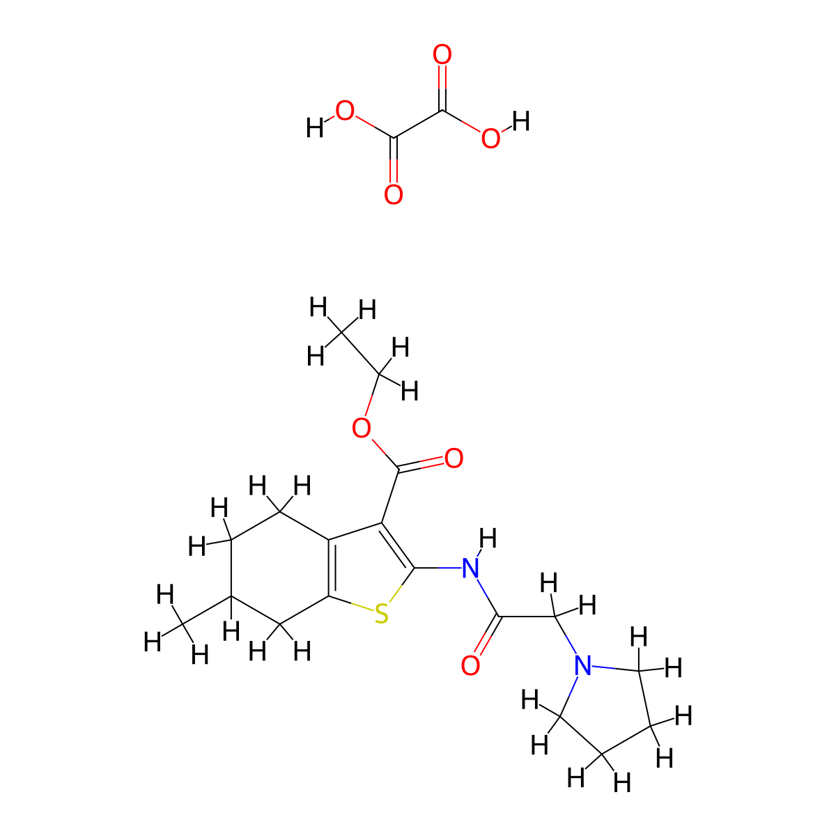 Ethyl 6-methyl-2-[2-(pyrrolidin-1-YL)acetamido]-4,5,6,7-tetrahydro-1-benzothiophene-3-carboxylate; oxalic acid molecular structure, CAS 1135017-69-4