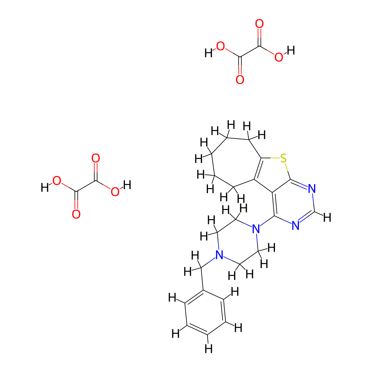 4-(4-benzylpiperazin-1-yl)-6,7,8,9-tetrahydro-5H-cyclohepta[4,5]thieno[2,3-d]pyrimidine dioxalate molecular structure, CAS 1135017-70-7