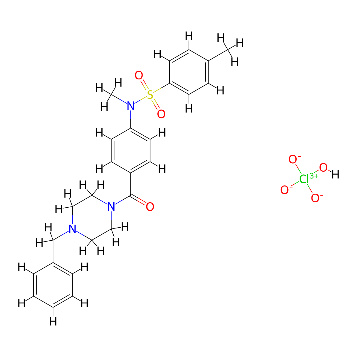 N-[4-(4-benzylpiperazine-1-carbonyl)phenyl]-N,4-dimethylbenzene-1-sulfonamide; perchloric acid molecular structure, CAS 1135018-50-6