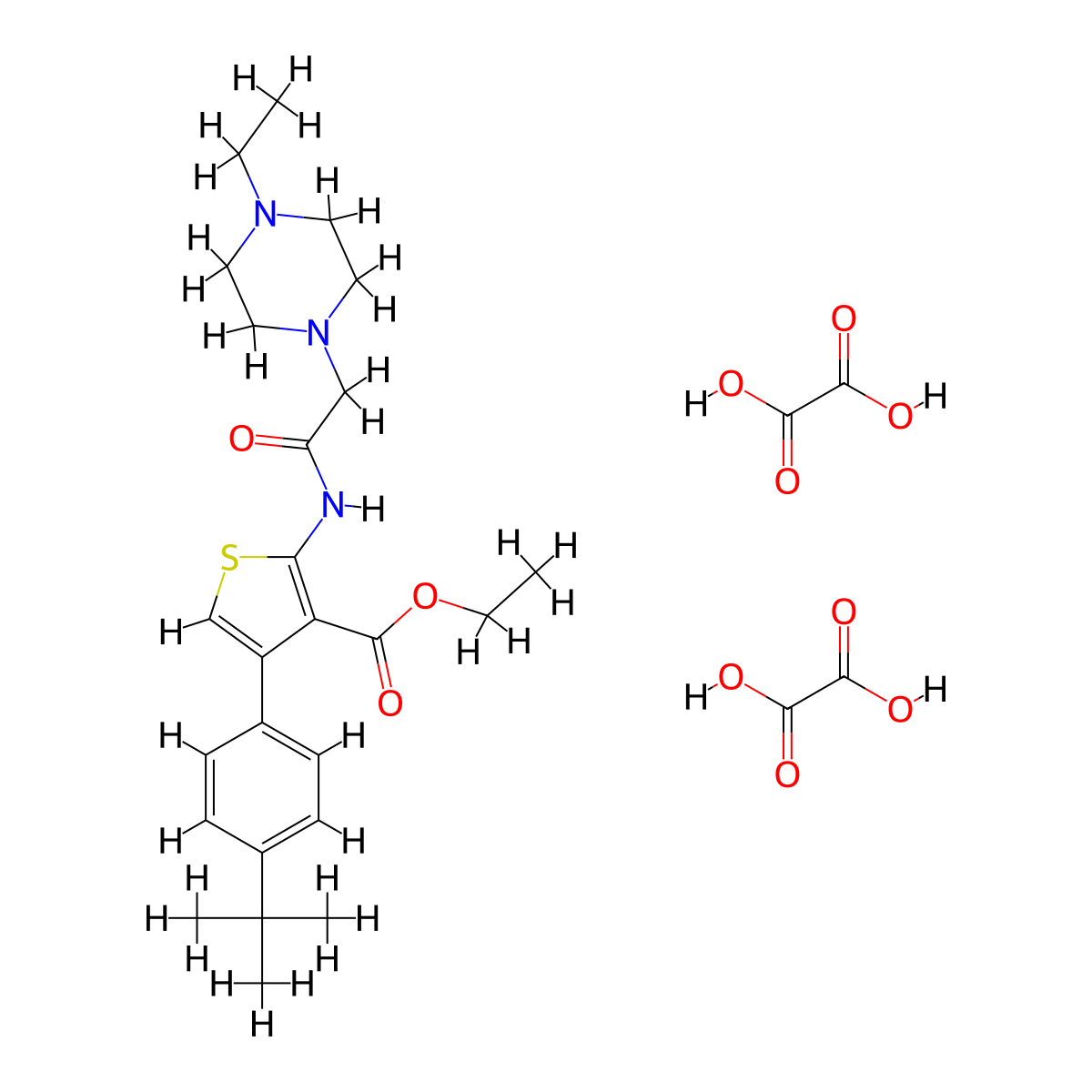 Ethyl 4-(4-(tert-butyl)phenyl)-2-(2-(4-ethylpiperazin-1-yl)acetamido)thiophene-3-carboxylate dioxalate molecular structure, CAS 1135019-01-0