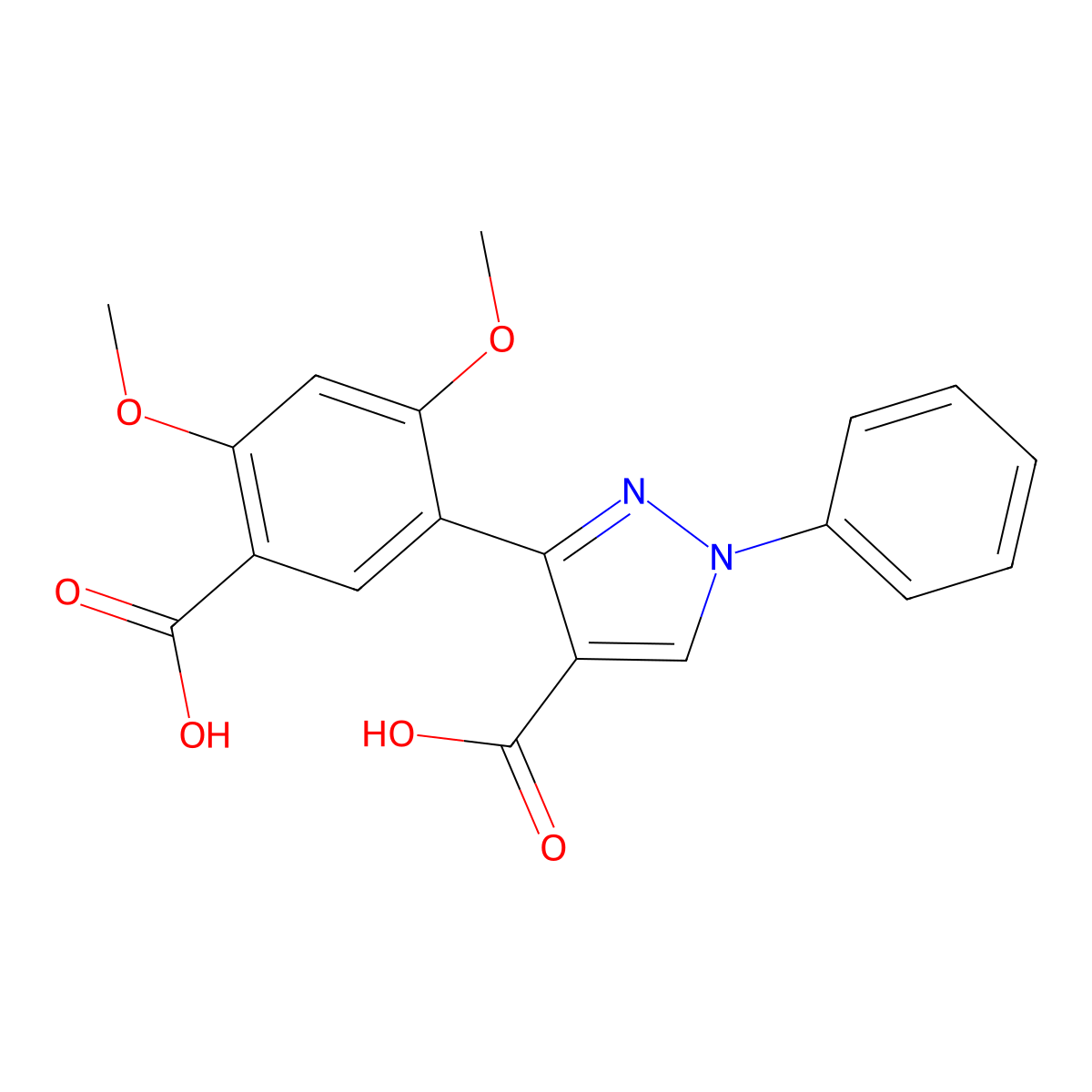 3-(5-carboxy-2,4-dimethoxyphenyl)-1-phenyl-1H-pyrazole-4-carboxylic acid molecular structure, CAS 1135023-73-2