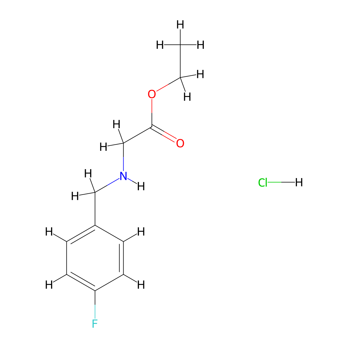Ethyl 2-{[(4-fluorophenyl)methyl]amino}acetate hydrochloride molecular structure, CAS 1135028-80-6