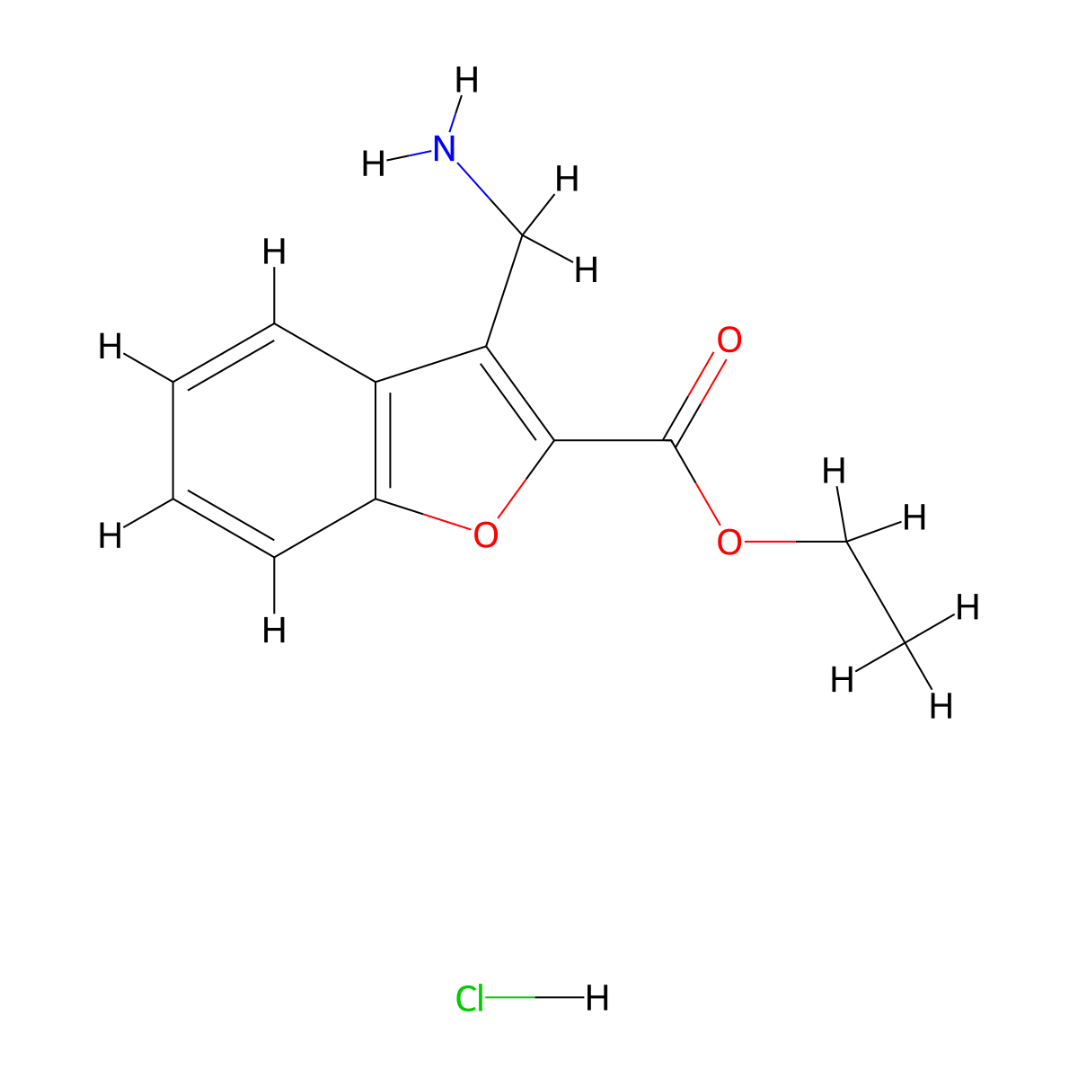 Ethyl 3-(aminomethyl)-1-benzofuran-2-carboxylate hydrochloride molecular structure, CAS 1135105-75-7