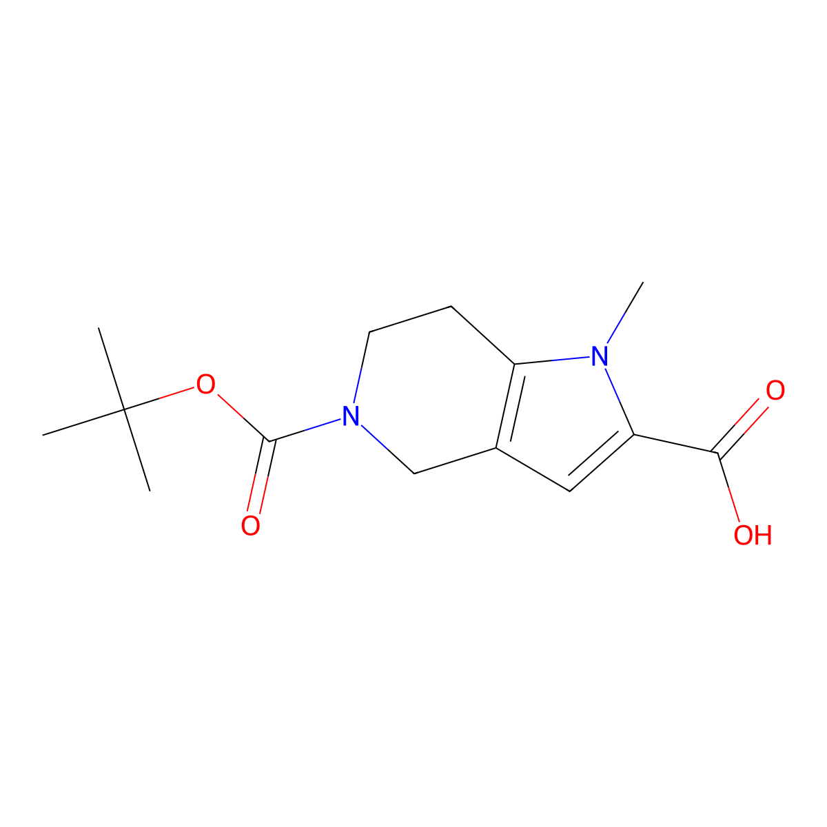 5-((tert-butoxy)carbonyl)-1-methyl-1H,4H,5H,6H,7H-pyrrolo(3,2-c)pyridine-2-carboxylic acid molecular structure, CAS 1135123-91-9