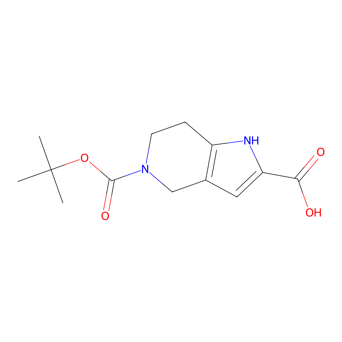 5-(tert-butoxycarbonyl)-4,5,6,7-tetrahydro-1H-pyrrolo[3,2-c]pyridine-2-carboxylic acid molecular structure, CAS 1135125-14-2