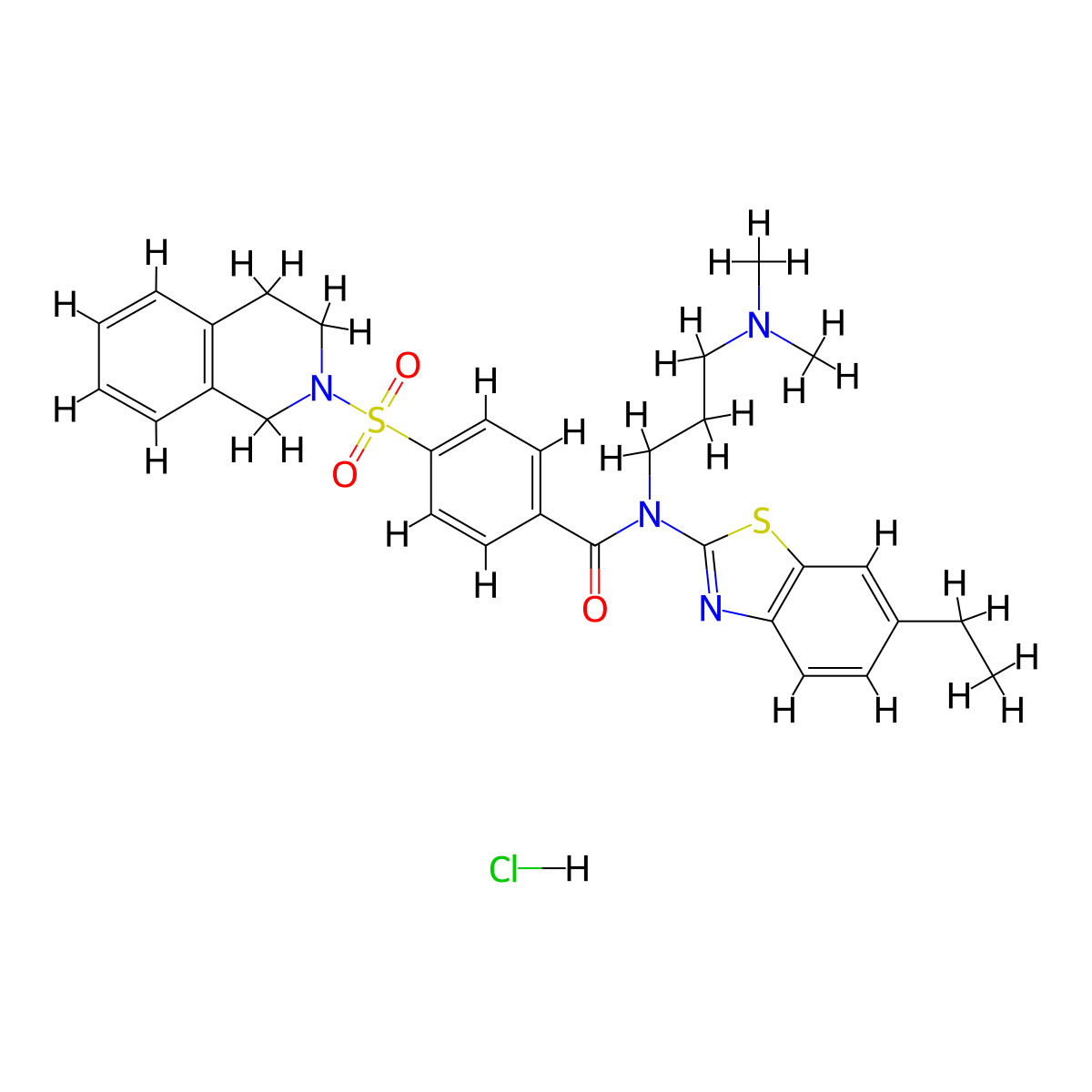 N-[3-(dimethylamino)propyl]-N-(6-ethyl-1,3-benzothiazol-2-yl)-4-(1,2,3,4-tetrahydroisoquinoline-2-sulfonyl)benzamide hydrochloride molecular structure, CAS 1135128-91-4