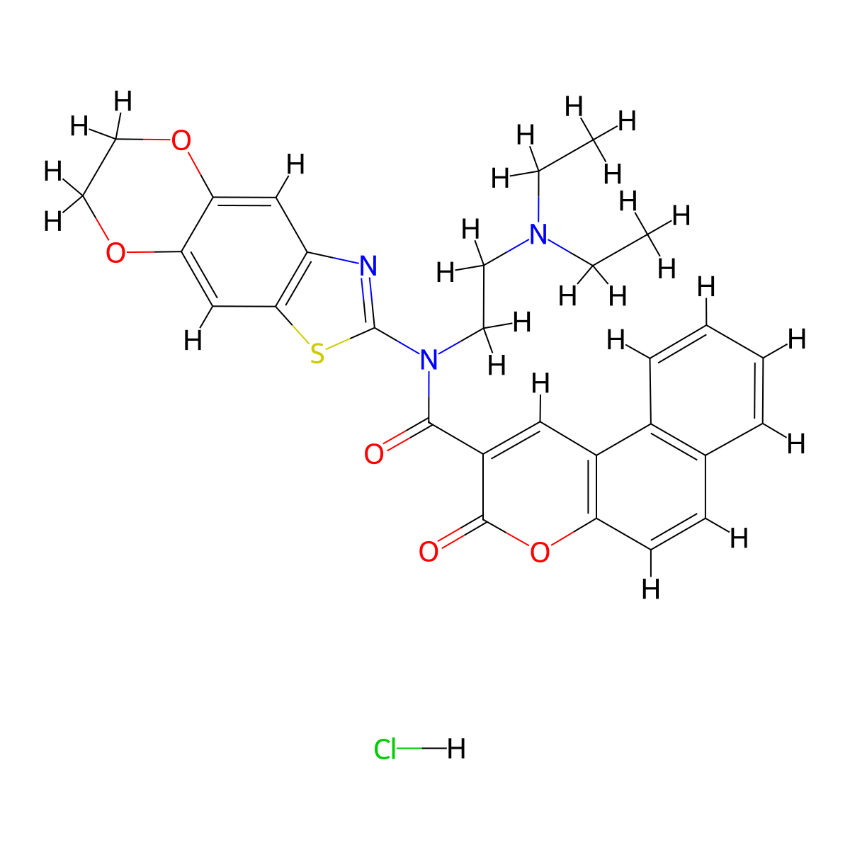 N-[2-(diethylamino)ethyl]-N-{10,13-dioxa-4-thia-6-azatricyclo[7.4.0.0^{3,7}]trideca-1,3(7),5,8-tetraen-5-yl}-3-oxo-3H-benzo[f]chromene-2-carboxamide hydrochloride molecular structure, CAS 1135129-45-1