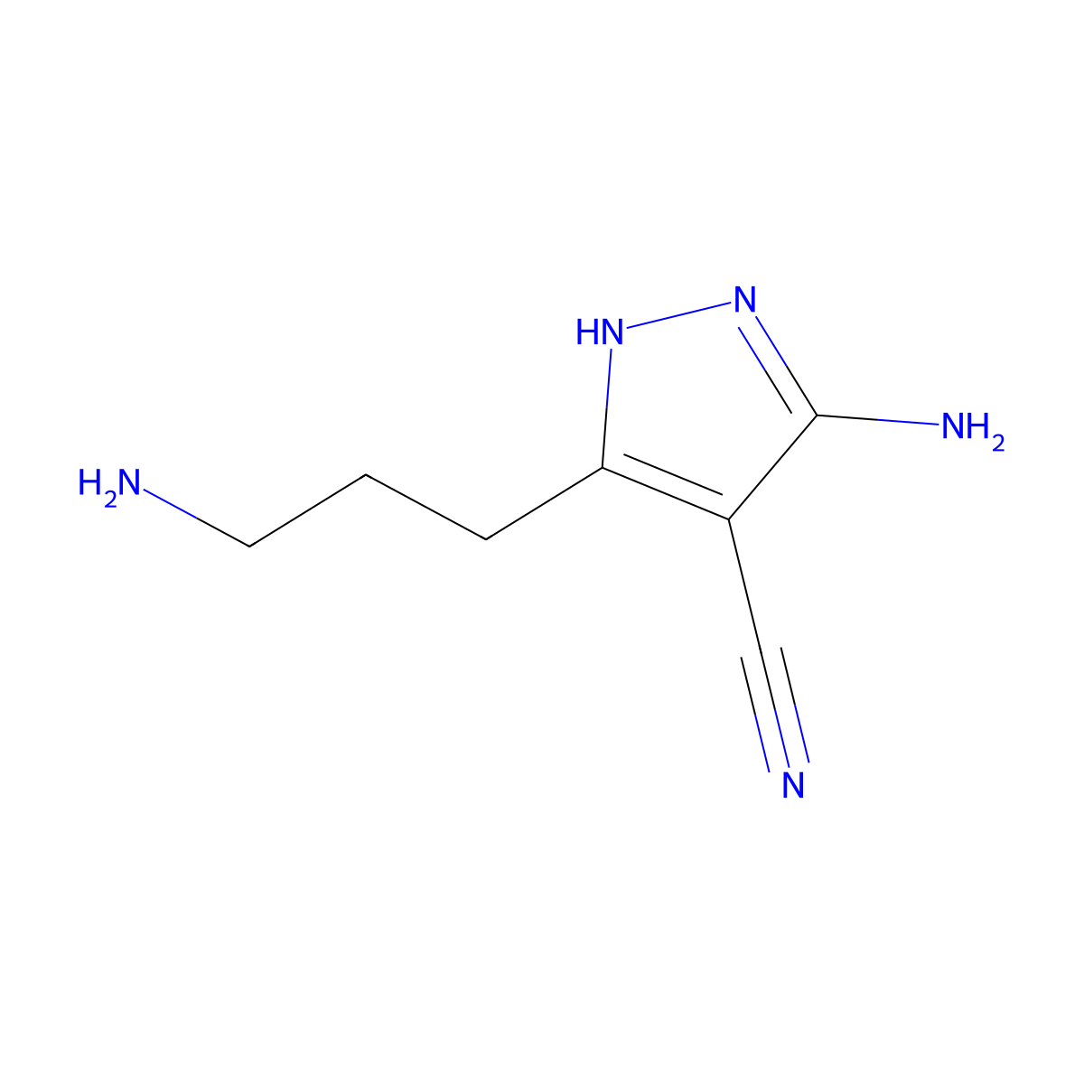 5-amino-3-(3-aminopropyl)-1H-pyrazole-4-carbonitrile molecular structure, CAS 113513-27-2