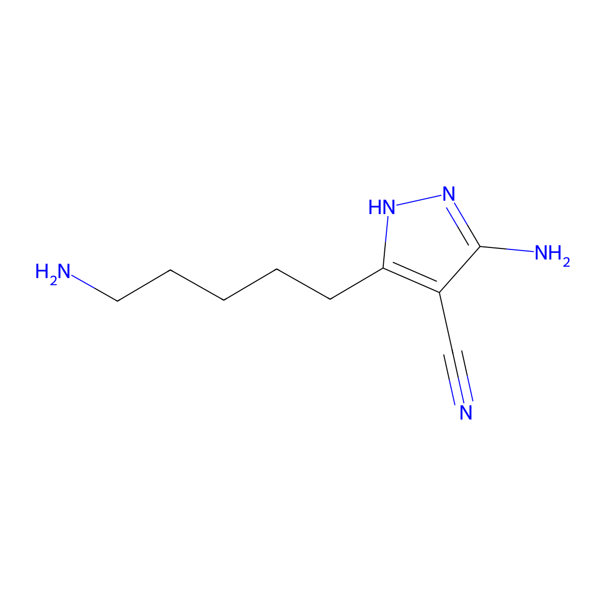 5-amino-3-(5-aminopentyl)-1H-pyrazole-4-carbonitrile molecular structure, CAS 113513-29-4