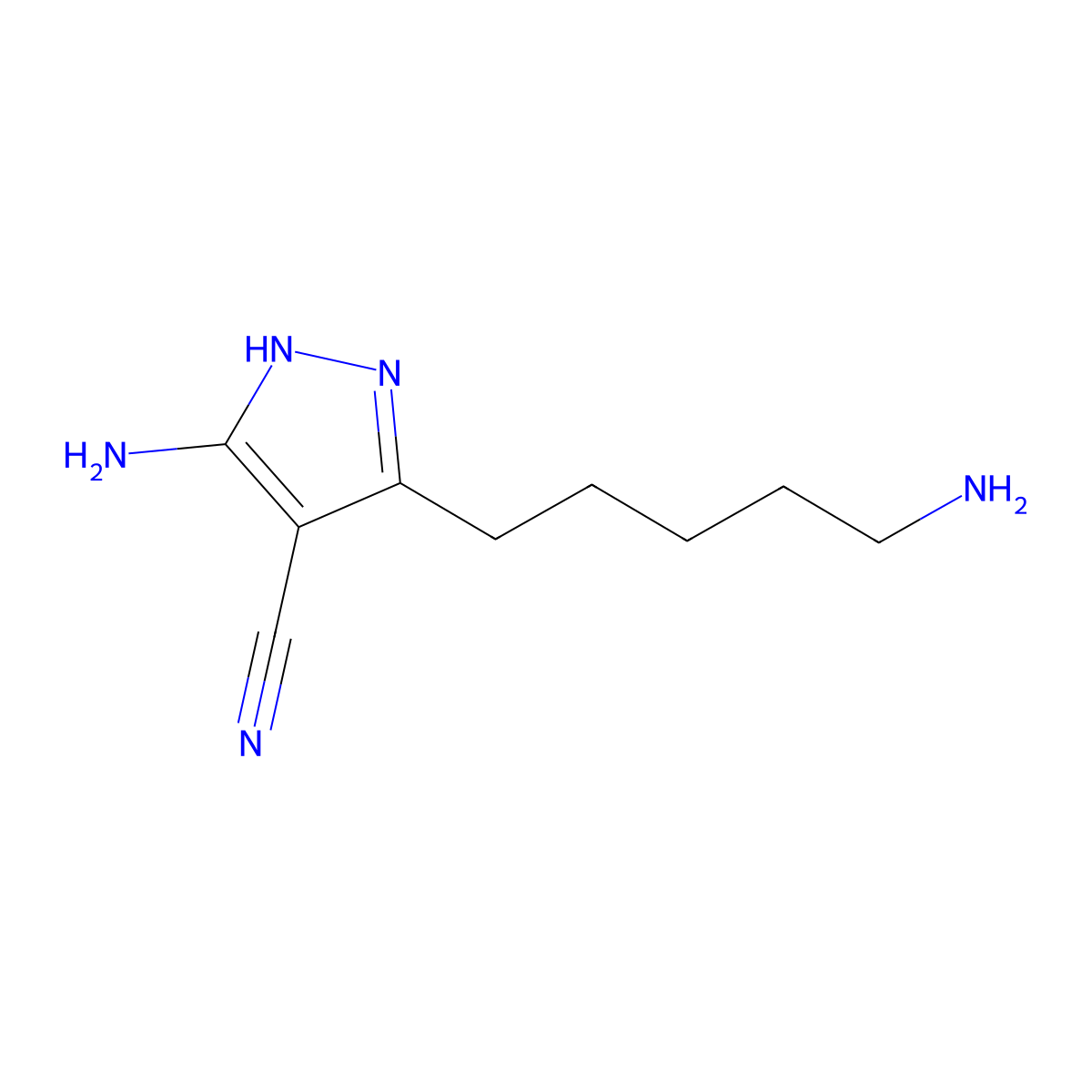 5-amino-3-(5-aminopentyl)-1H-pyrazole-4-carbonitrile molecular structure, CAS 113513-29-4