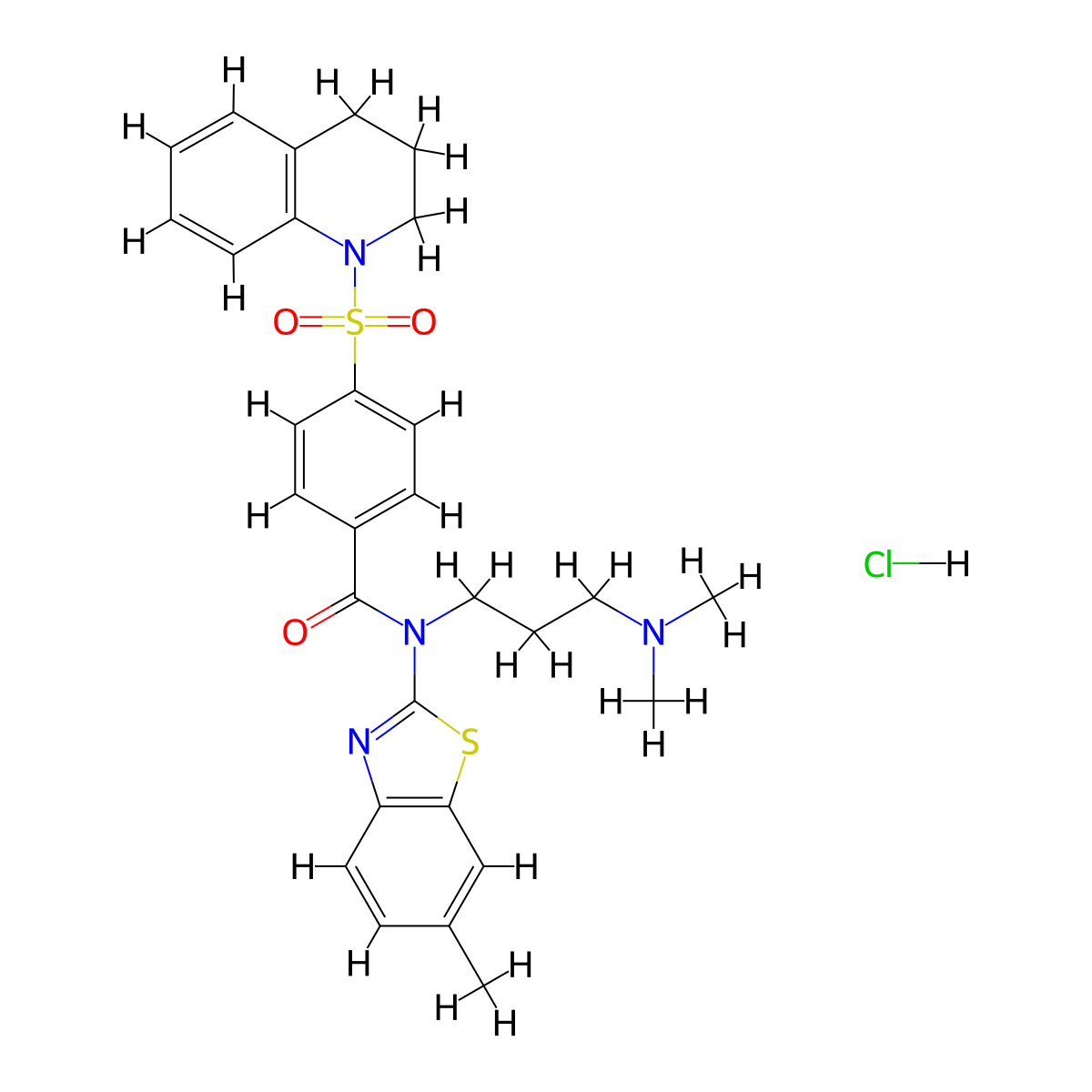 N-[3-(dimethylamino)propyl]-N-(6-methyl-1,3-benzothiazol-2-yl)-4-(1,2,3,4-tetrahydroquinoline-1-sulfonyl)benzamide hydrochloride molecular structure, CAS 1135130-19-6