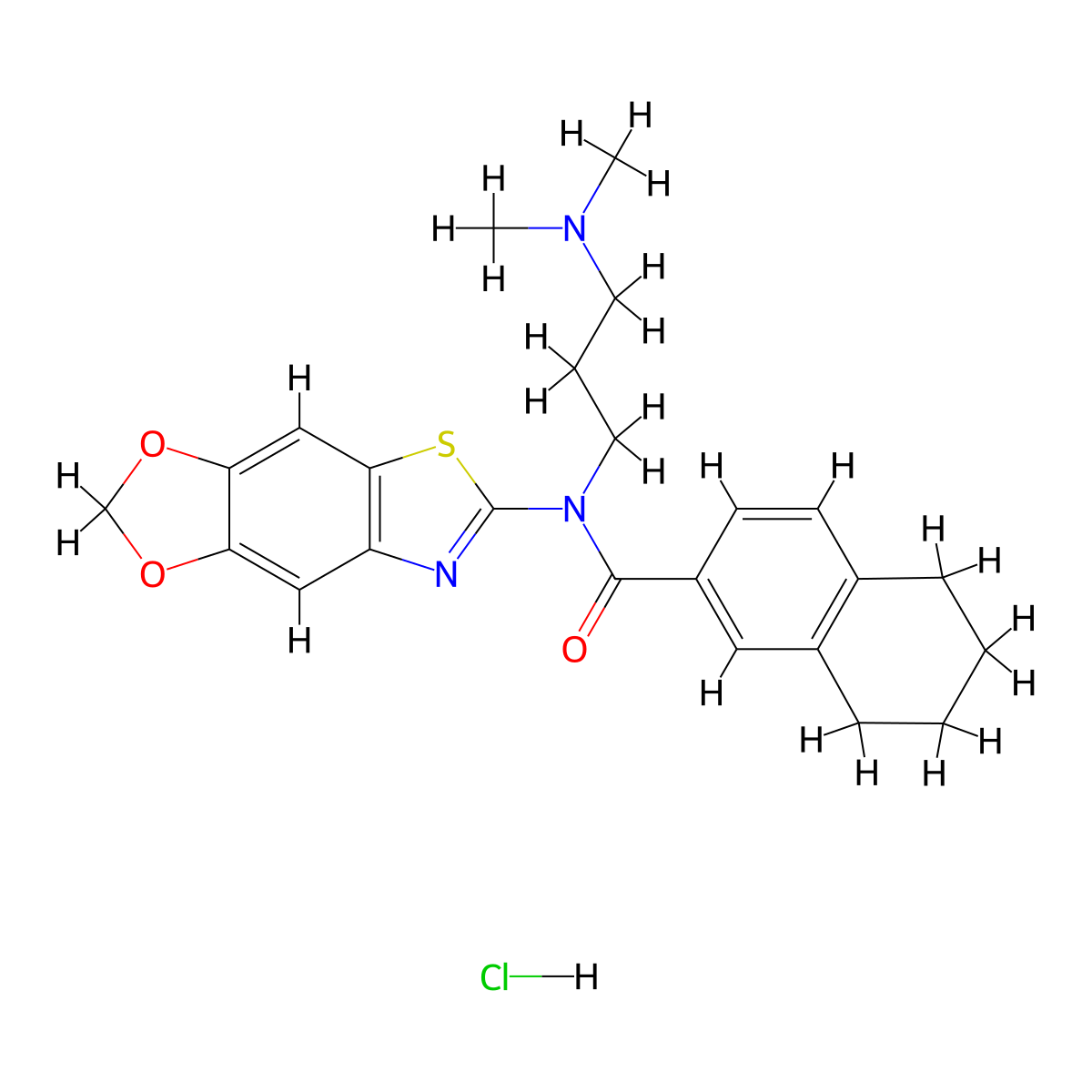 N-[3-(dimethylamino)propyl]-N-{4,6-dioxa-10-thia-12-azatricyclo[7.3.0.0^{3,7}]dodeca-1(9),2,7,11-tetraen-11-yl}-5,6,7,8-tetrahydronaphthalene-2-carboxamide hydrochloride molecular structure, CAS 1135131-91-7