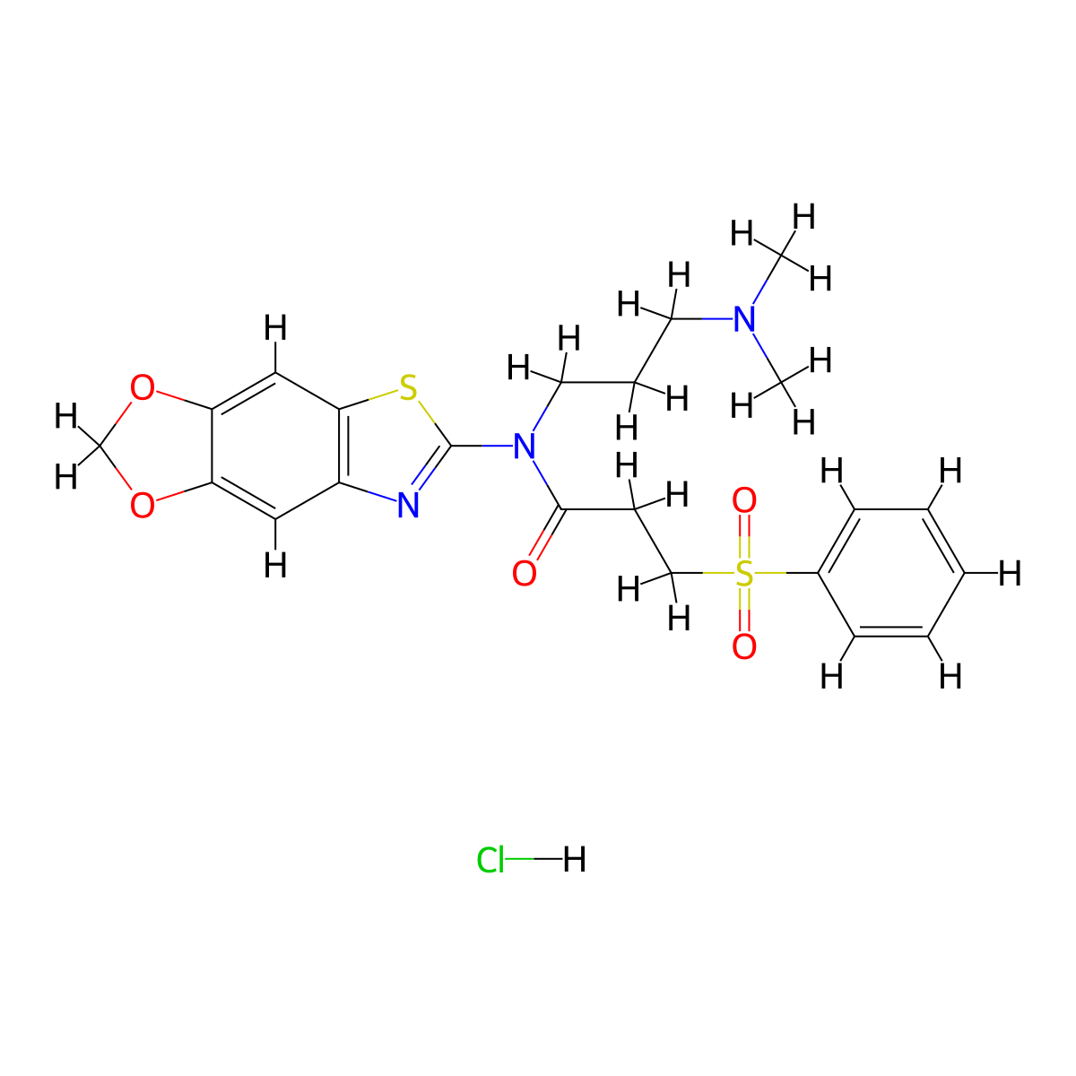 3-(benzenesulfonyl)-N-[3-(dimethylamino)propyl]-N-{4,6-dioxa-10-thia-12-azatricyclo[7.3.0.0^{3,7}]dodeca-1(9),2,7,11-tetraen-11-yl}propanamide hydrochloride molecular structure, CAS 1135132-28-3