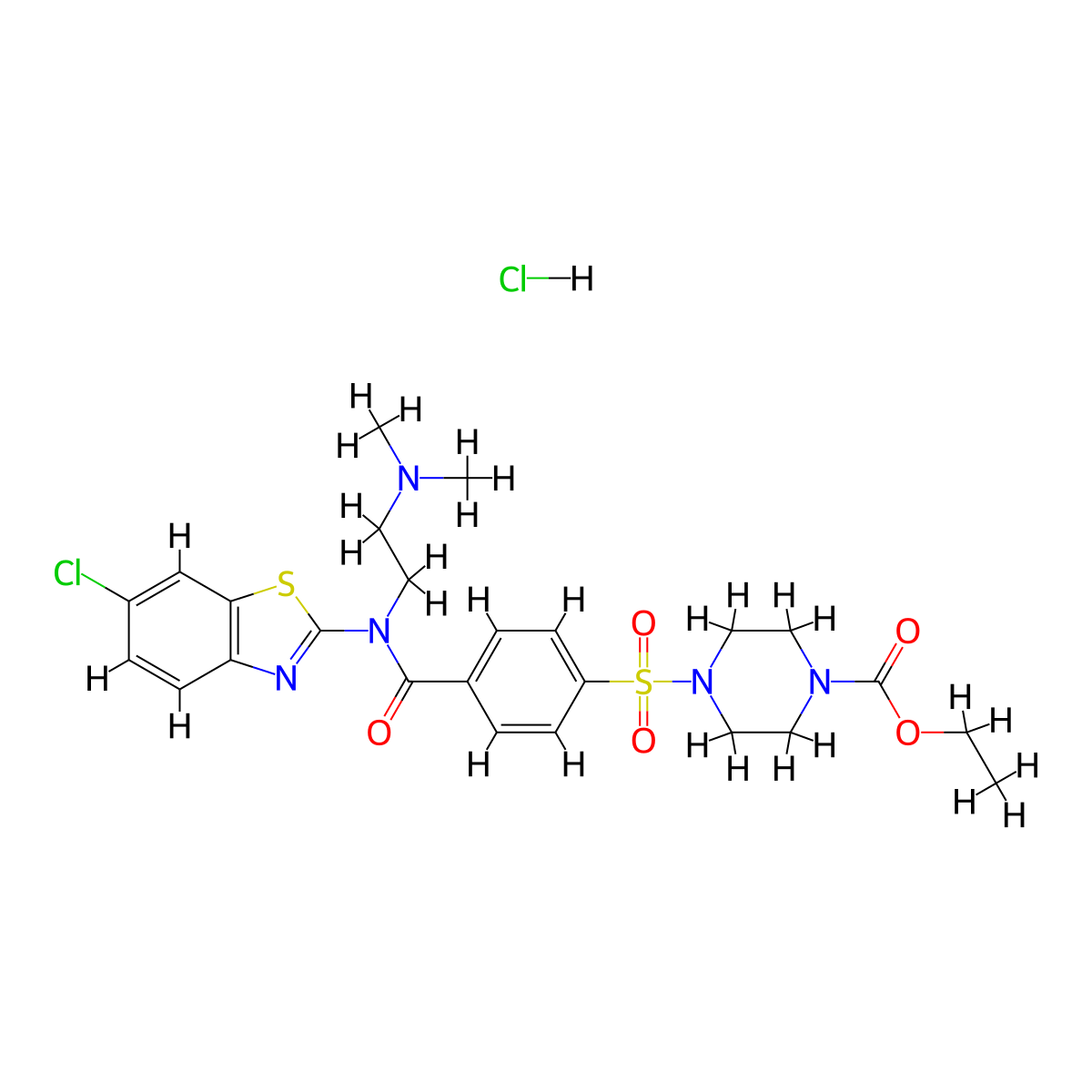 Ethyl 4-{4-[(6-chloro-1,3-benzothiazol-2-YL)[2-(dimethylamino)ethyl]carbamoyl]benzenesulfonyl}piperazine-1-carboxylate hydrochloride molecular structure, CAS 1135132-33-0