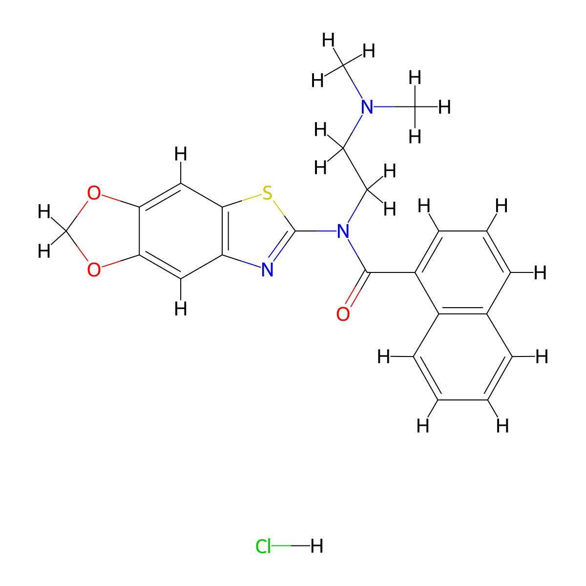 N-[2-(dimethylamino)ethyl]-N-{4,6-dioxa-10-thia-12-azatricyclo[7.3.0.0^{3,7}]dodeca-1(9),2,7,11-tetraen-11-yl}naphthalene-1-carboxamide hydrochloride molecular structure, CAS 1135132-61-4