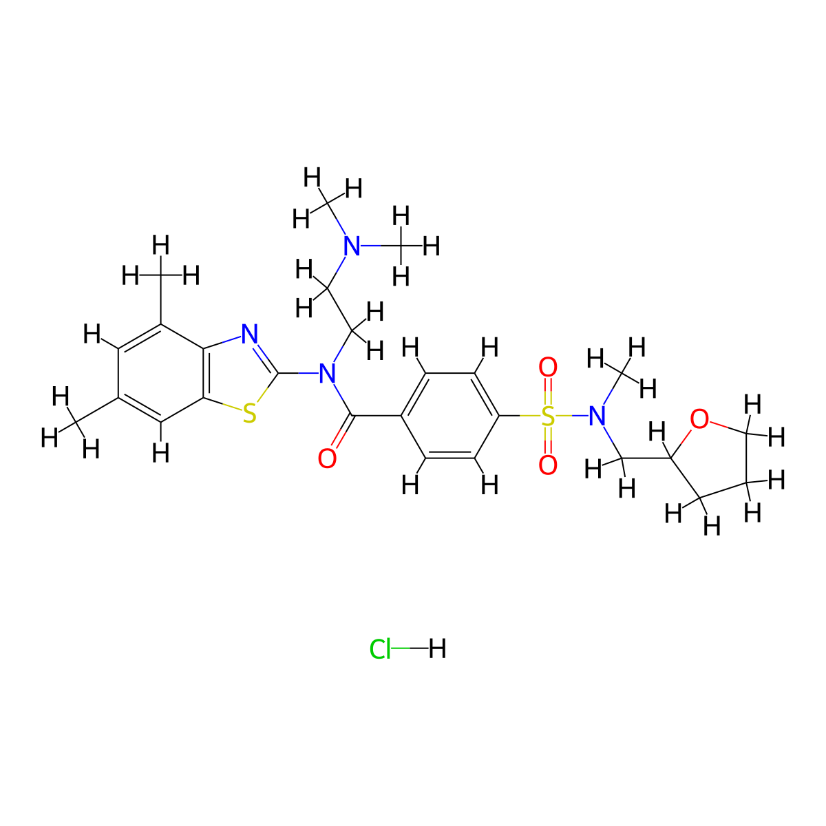 N-(4,6-dimethyl-1,3-benzothiazol-2-yl)-N-[2-(dimethylamino)ethyl]-4-{methyl[(oxolan-2-yl)methyl]sulfamoyl}benzamide hydrochloride molecular structure, CAS 1135133-15-1