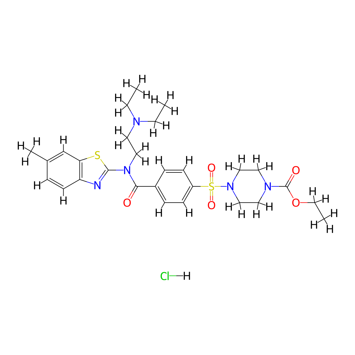 Ethyl 4-(4-{[2-(diethylamino)ethyl](6-methyl-1,3-benzothiazol-2-YL)carbamoyl}benzenesulfonyl)piperazine-1-carboxylate hydrochloride molecular structure, CAS 1135133-91-3
