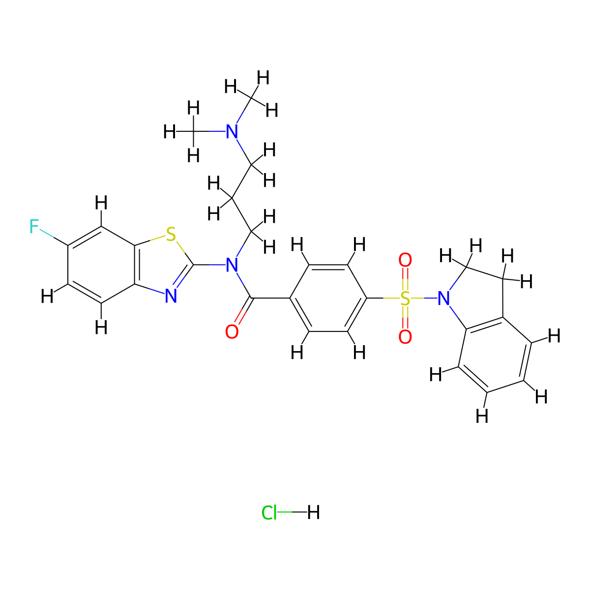 4-(2,3-dihydro-1H-indole-1-sulfonyl)-N-[3-(dimethylamino)propyl]-N-(6-fluoro-1,3-benzothiazol-2-yl)benzamide hydrochloride molecular structure, CAS 1135136-81-0