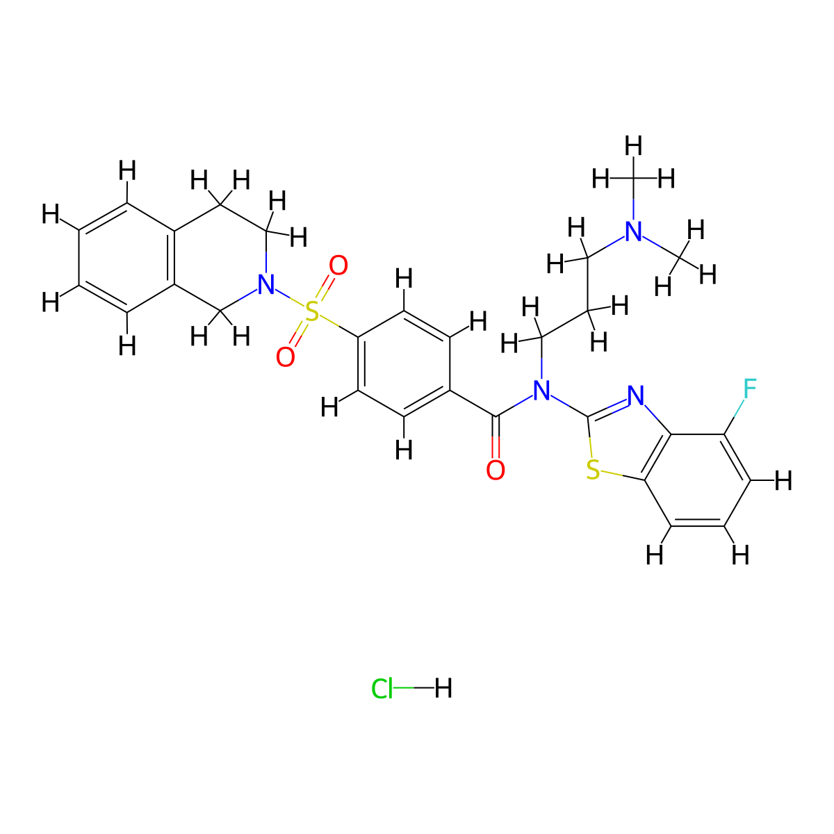 N-[3-(dimethylamino)propyl]-N-(4-fluoro-1,3-benzothiazol-2-yl)-4-(1,2,3,4-tetrahydroisoquinoline-2-sulfonyl)benzamide hydrochloride molecular structure, CAS 1135137-29-9