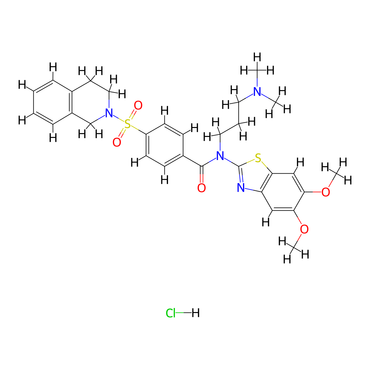 N-(5,6-dimethoxy-1,3-benzothiazol-2-yl)-N-[3-(dimethylamino)propyl]-4-(1,2,3,4-tetrahydroisoquinoline-2-sulfonyl)benzamide hydrochloride molecular structure, CAS 1135137-95-9