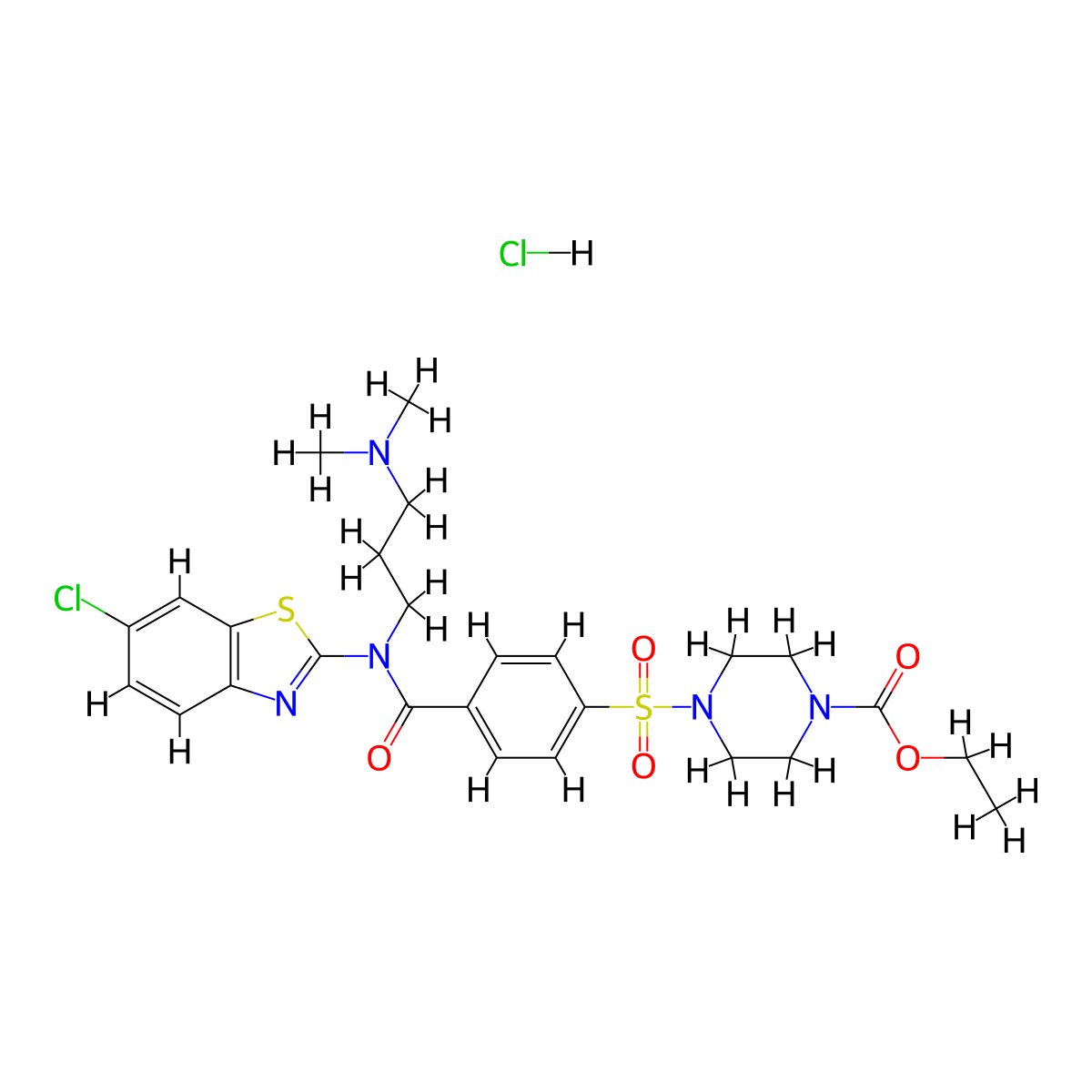 Ethyl 4-{4-[(6-chloro-1,3-benzothiazol-2-YL)[3-(dimethylamino)propyl]carbamoyl]benzenesulfonyl}piperazine-1-carboxylate hydrochloride molecular structure, CAS 1135138-33-8