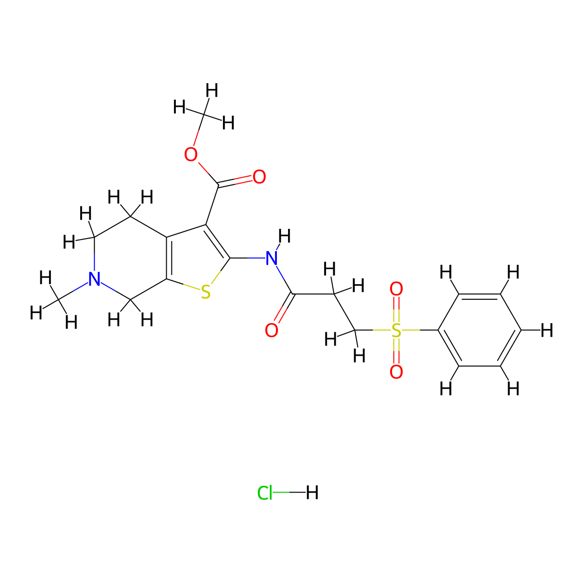 methyl 2-[3-(benzenesulfonyl)propanamido]-6-methyl-4H,5H,6H,7H-thieno[2,3-c]pyridine-3-carboxylate hydrochloride molecular structure, CAS 1135139-08-0