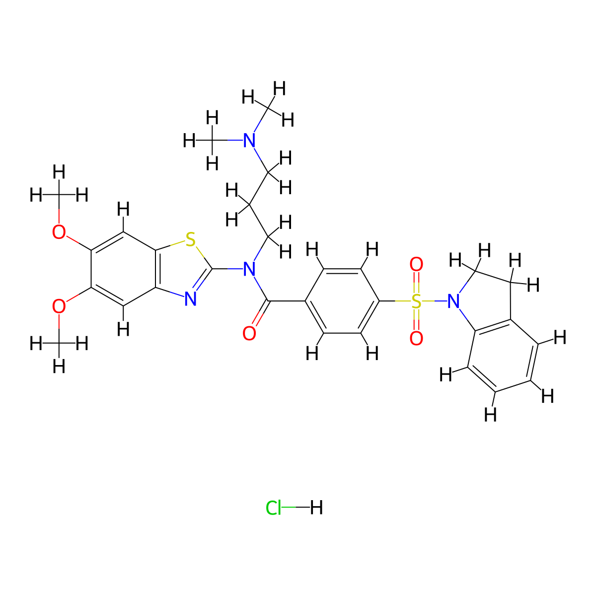 4-(2,3-dihydro-1H-indole-1-sulfonyl)-N-(5,6-dimethoxy-1,3-benzothiazol-2-yl)-N-[3-(dimethylamino)propyl]benzamide hydrochloride molecular structure, CAS 1135140-44-1