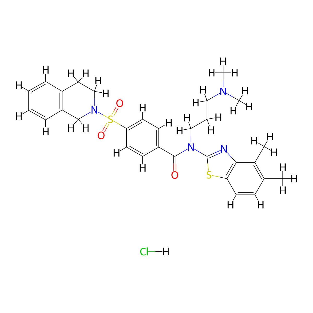 N-(4,5-dimethyl-1,3-benzothiazol-2-yl)-N-[3-(dimethylamino)propyl]-4-(1,2,3,4-tetrahydroisoquinoline-2-sulfonyl)benzamide hydrochloride molecular structure, CAS 1135140-87-2