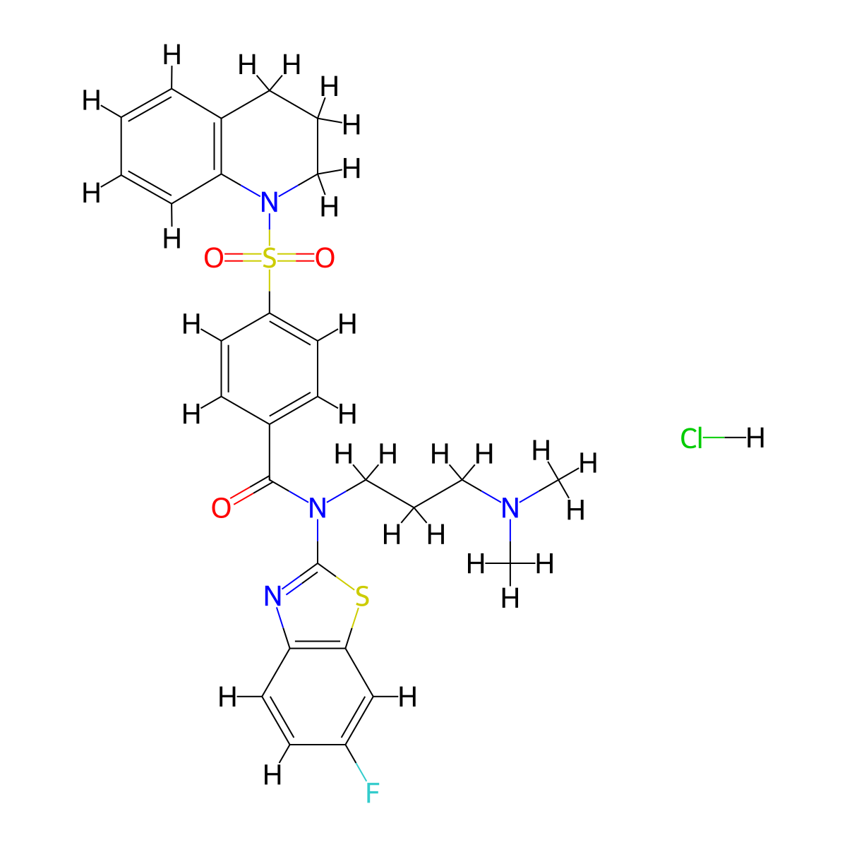 N-[3-(dimethylamino)propyl]-N-(6-fluoro-1,3-benzothiazol-2-yl)-4-(1,2,3,4-tetrahydroquinoline-1-sulfonyl)benzamide hydrochloride molecular structure, CAS 1135141-01-3