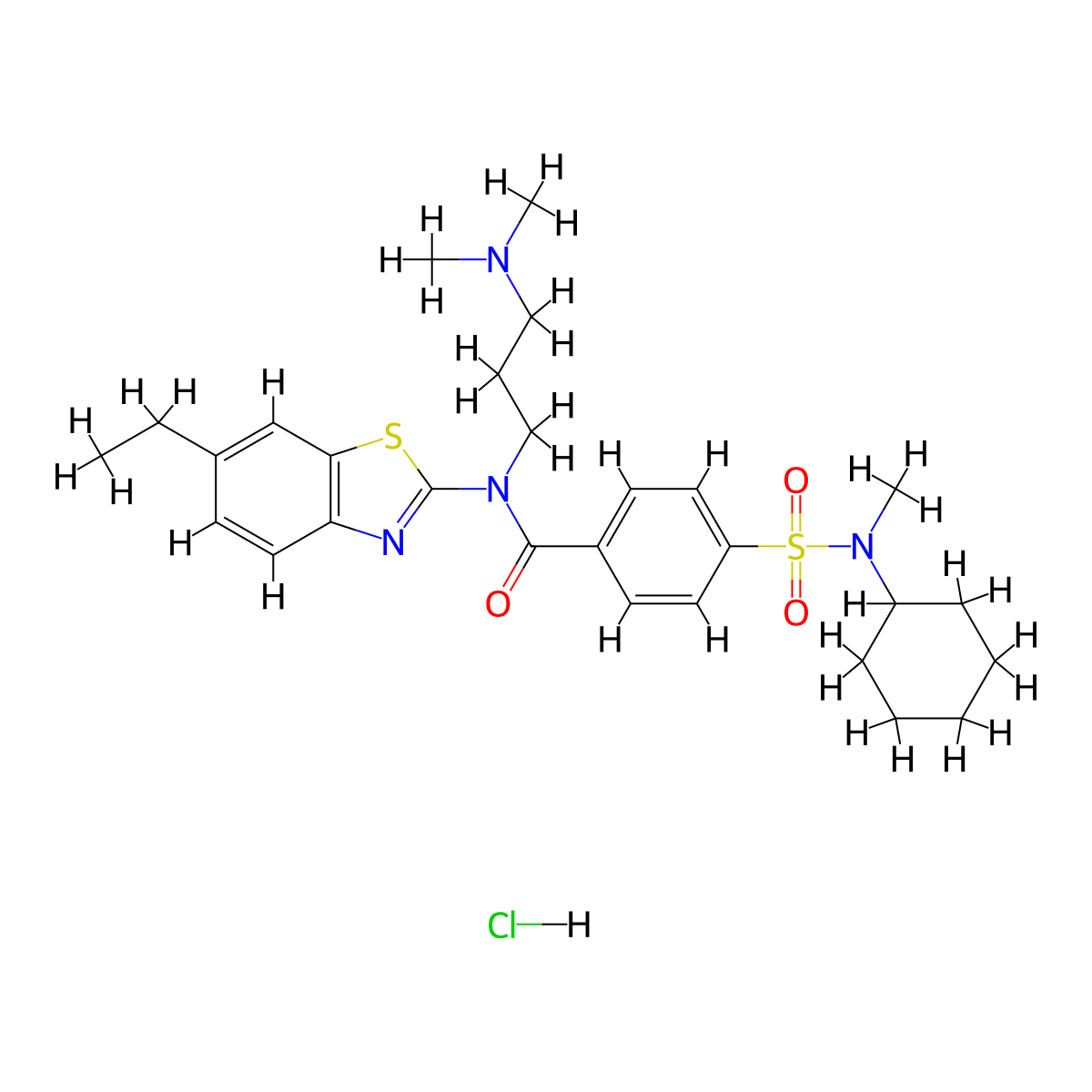 4-[Cyclohexyl(methyl)sulfamoyl]-N-[3-(dimethylamino)propyl]-N-(6-ethyl-1,3-benzothiazol-2-YL)benzamide hydrochloride molecular structure, CAS 1135141-21-7