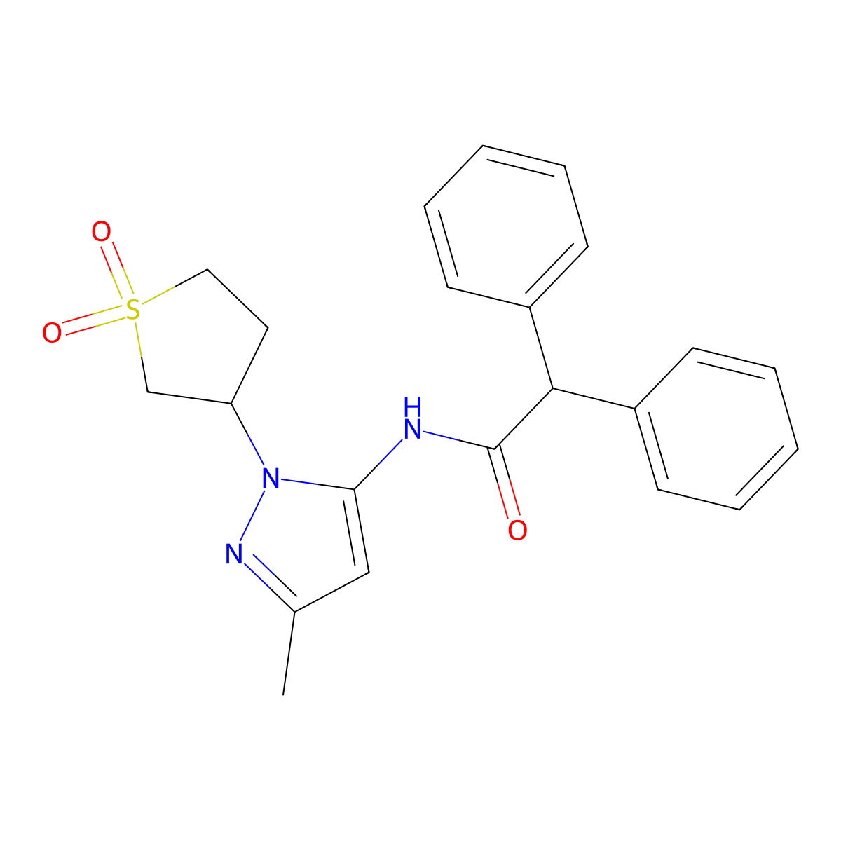 N-[1-(1,1-dioxo-1lambda6-thiolan-3-yl)-3-methyl-1H-pyrazol-5-yl]-2,2-diphenylacetamide molecular structure, CAS 1135146-61-0