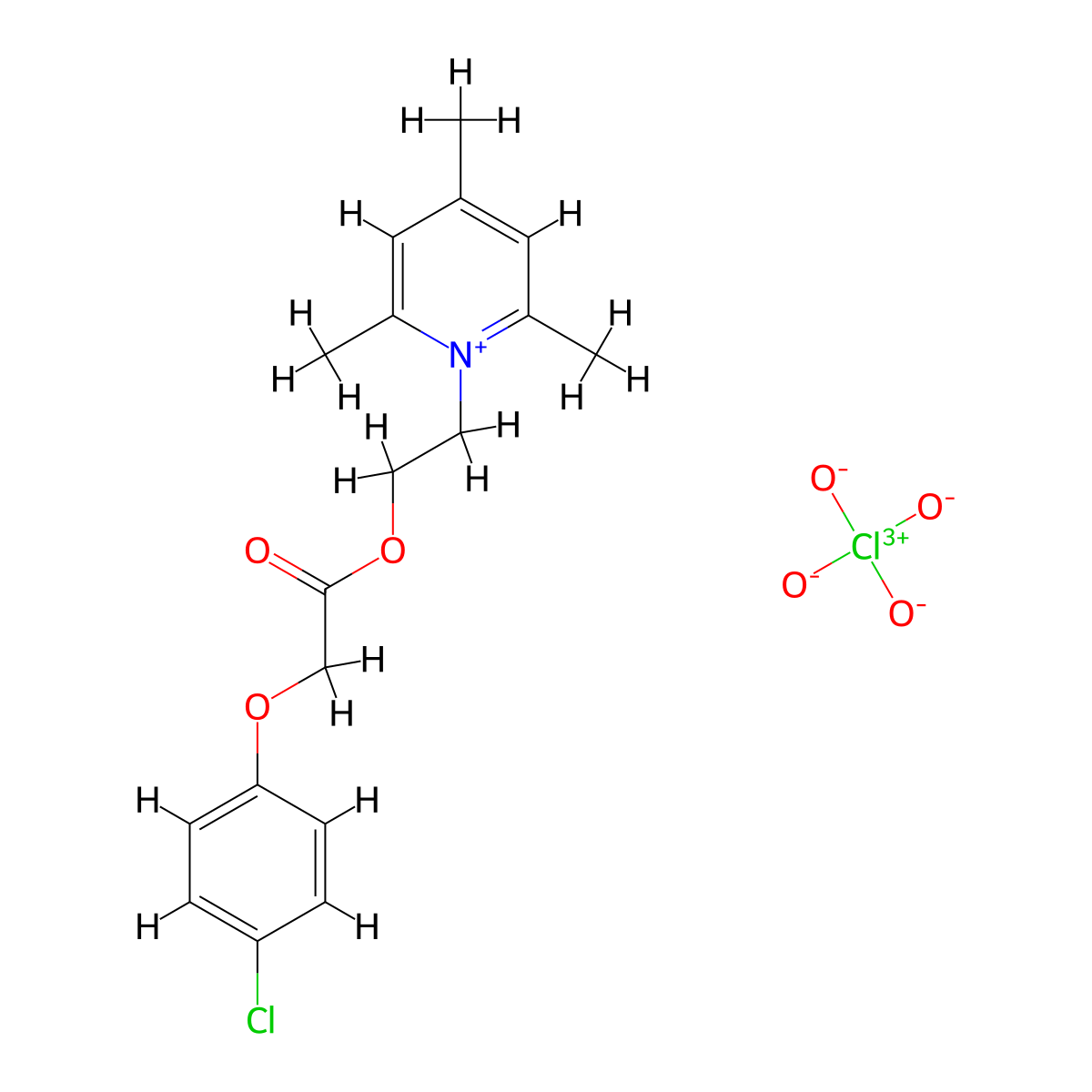 1-(2-{[2-(4-Chlorophenoxy)acetyl]oxy}ethyl)-2,4,6-trimethylpyridin-1-ium perchlorate molecular structure, CAS 113515-44-9
