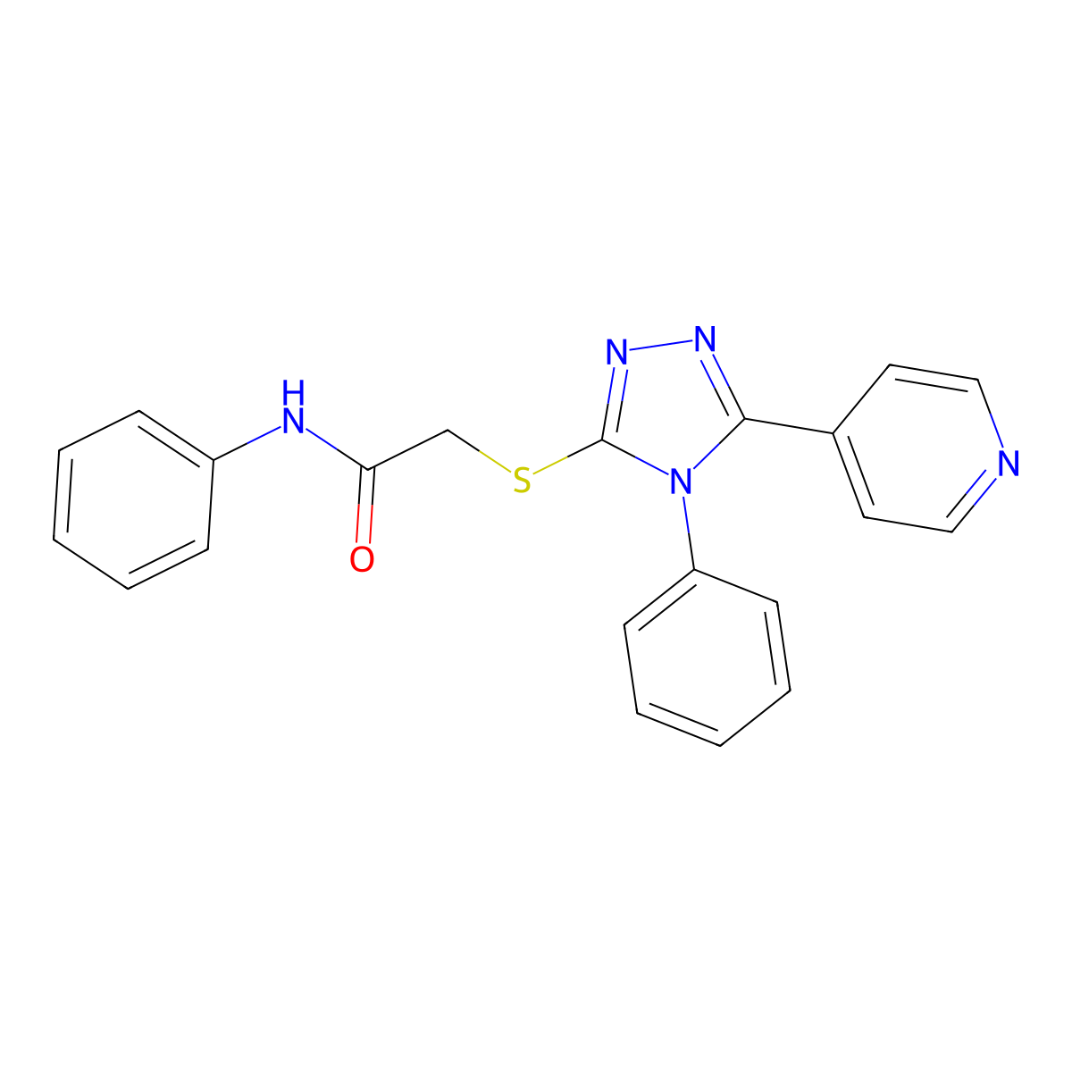 Acetamide, N-phenyl-2-((1-phenyl-5-(4-pyridinyl)-1H-1,3,4-triazol-2-yl)thio)- molecular structure, CAS 113518-46-0