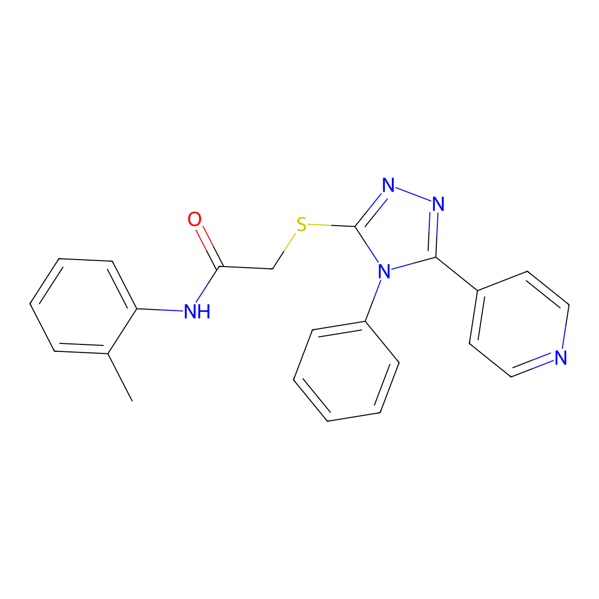 Acetamide, N-(2-methylphenyl)-2-((4-phenyl-5-(4-pyridinyl)-4H-1,2,4-triazol-3-yl)thio)- molecular structure, CAS 113518-47-1