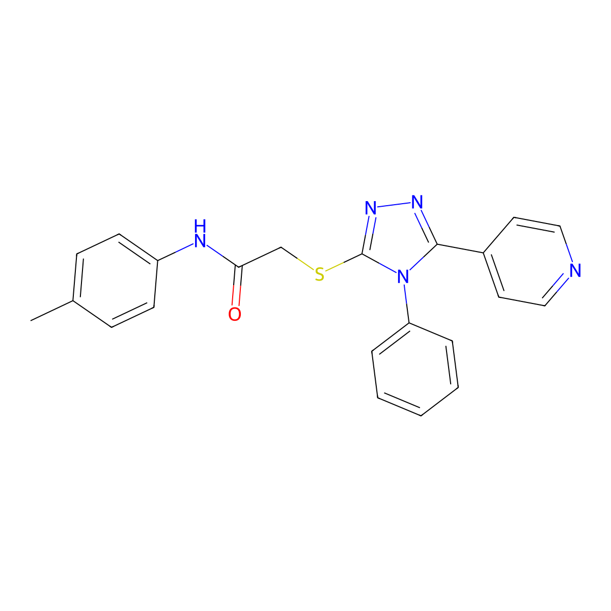 Acetamide, N-(4-methylphenyl)-2-((4-phenyl-5-(4-pyridinyl)-4H-1,2,4-triazol-3-yl)thio)- molecular structure, CAS 113518-48-2