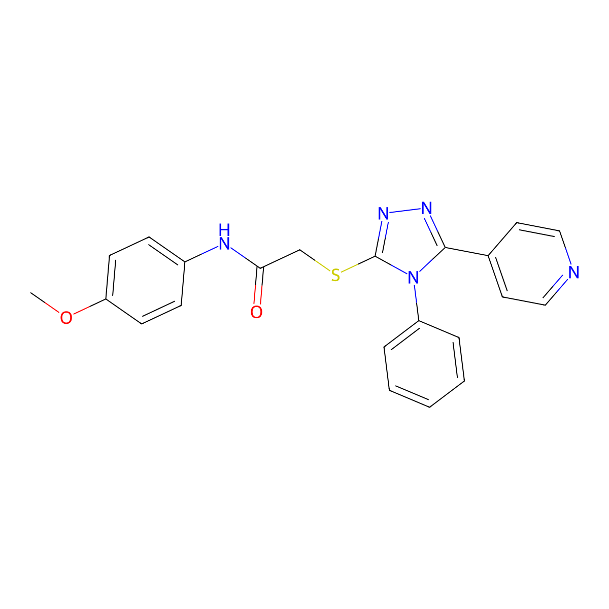 Acetamide, N-(4-methoxyphenyl)-2-((4-phenyl-5-(4-pyridinyl)-4H-1,2,4-triazol-3-yl)thio)- molecular structure, CAS 113518-49-3