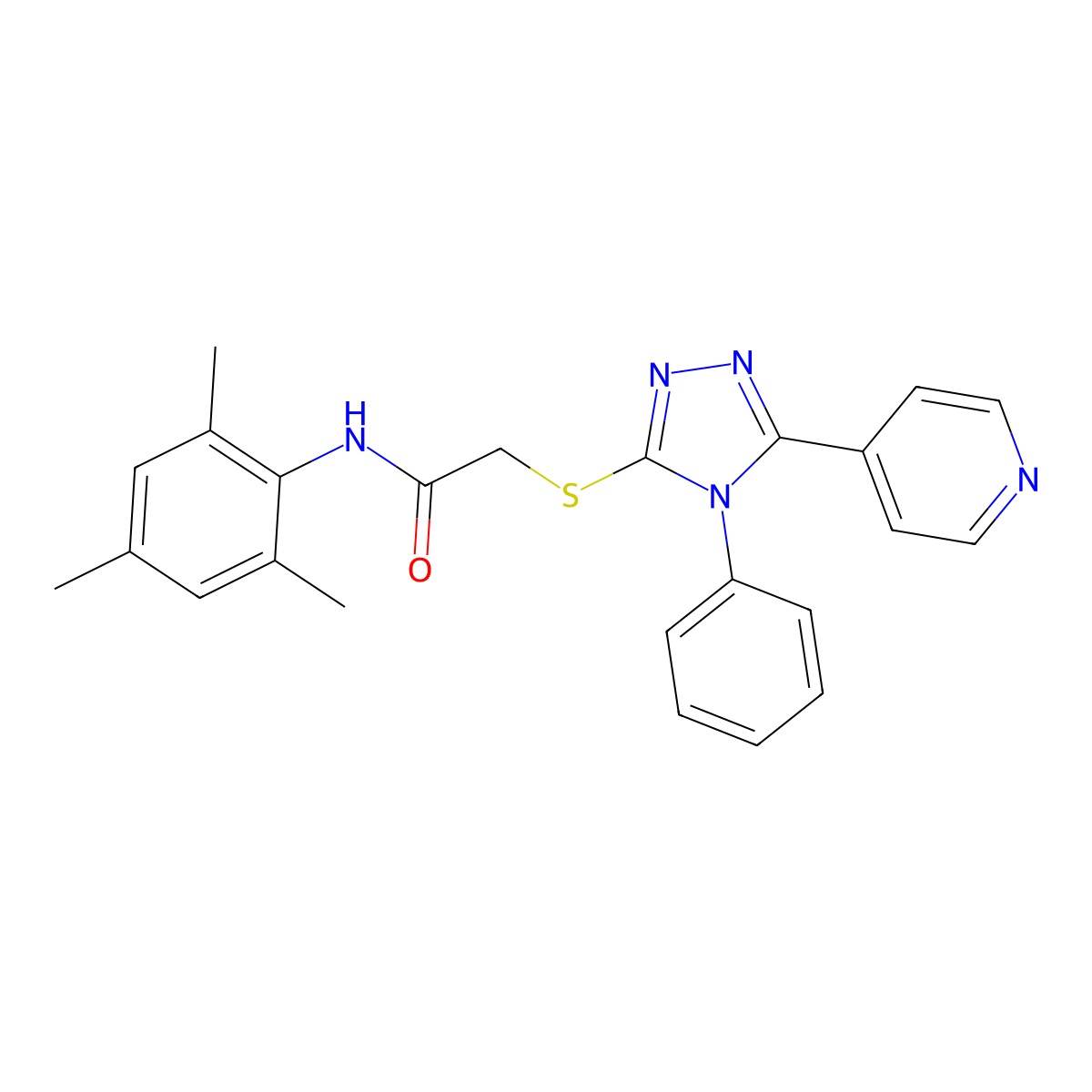 Acetamide, 2-((1-phenyl-5-(4-pyridinyl)-1H-1,3,4-triazol-2-yl)thio)-N-(2,4,6-trimethylphenyl)- molecular structure, CAS 113518-56-2