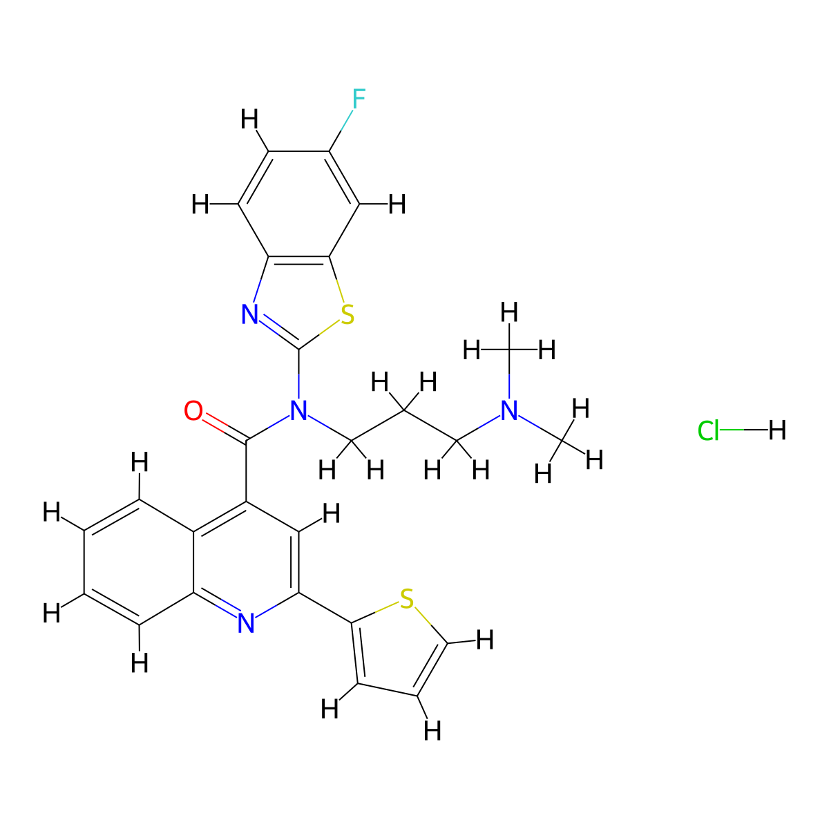 N-[3-(Dimethylamino)propyl]-N-(6-fluoro-1,3-benzothiazol-2-YL)-2-(thiophen-2-YL)quinoline-4-carboxamide hydrochloride molecular structure, CAS 1135193-98-4