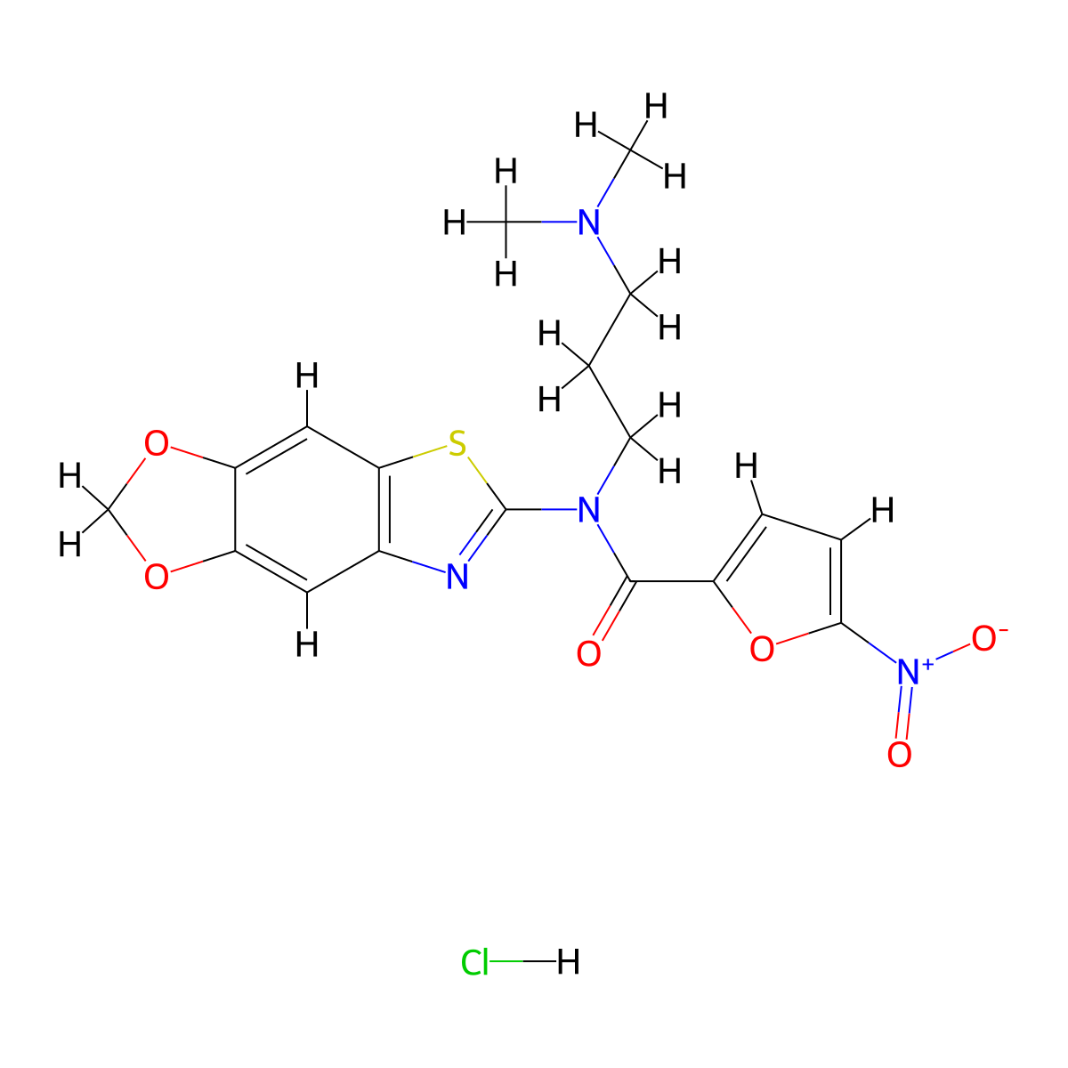N-[3-(dimethylamino)propyl]-N-{4,6-dioxa-10-thia-12-azatricyclo[7.3.0.0^{3,7}]dodeca-1(9),2,7,11-tetraen-11-yl}-5-nitrofuran-2-carboxamide hydrochloride molecular structure, CAS 1135194-41-0