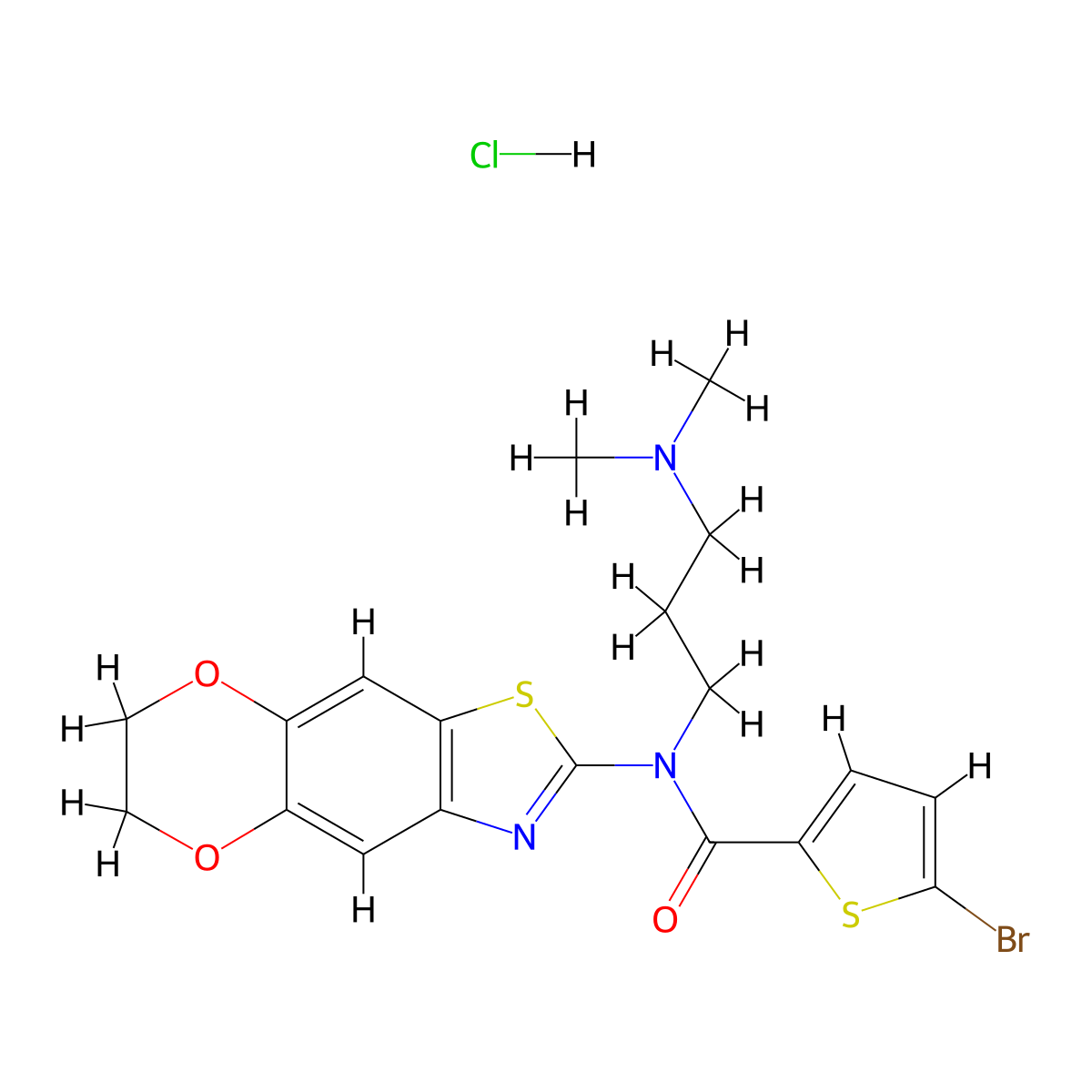 5-bromo-N-[3-(dimethylamino)propyl]-N-{10,13-dioxa-4-thia-6-azatricyclo[7.4.0.0^{3,7}]trideca-1,3(7),5,8-tetraen-5-yl}thiophene-2-carboxamide hydrochloride molecular structure, CAS 1135195-41-3