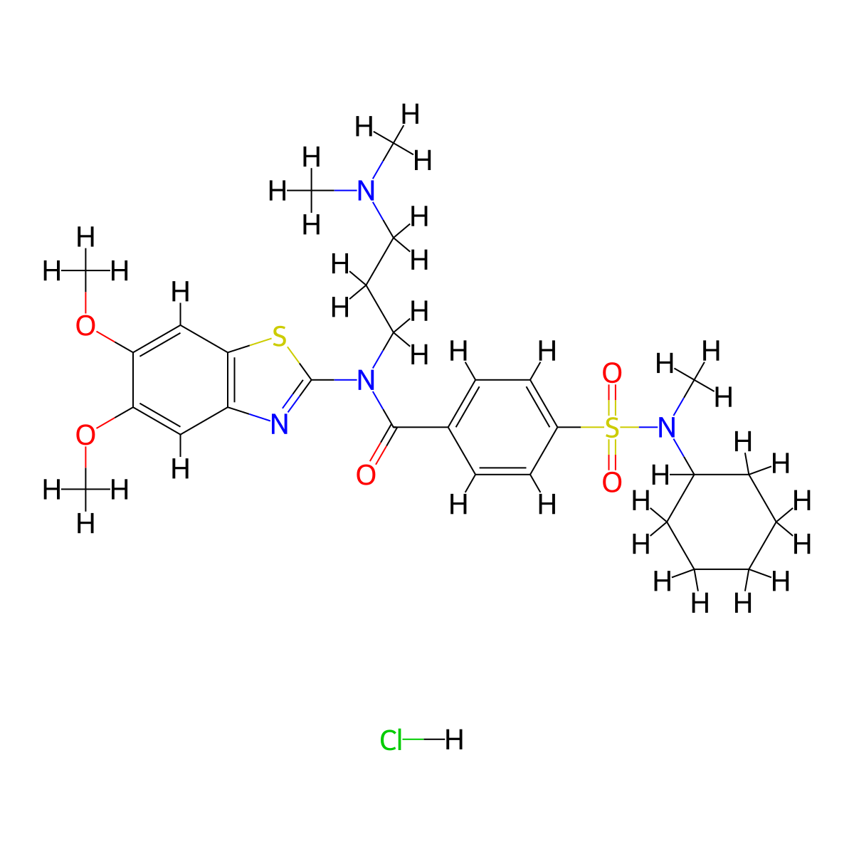 4-[Cyclohexyl(methyl)sulfamoyl]-N-(5,6-dimethoxy-1,3-benzothiazol-2-YL)-N-[3-(dimethylamino)propyl]benzamide hydrochloride molecular structure, CAS 1135195-60-6