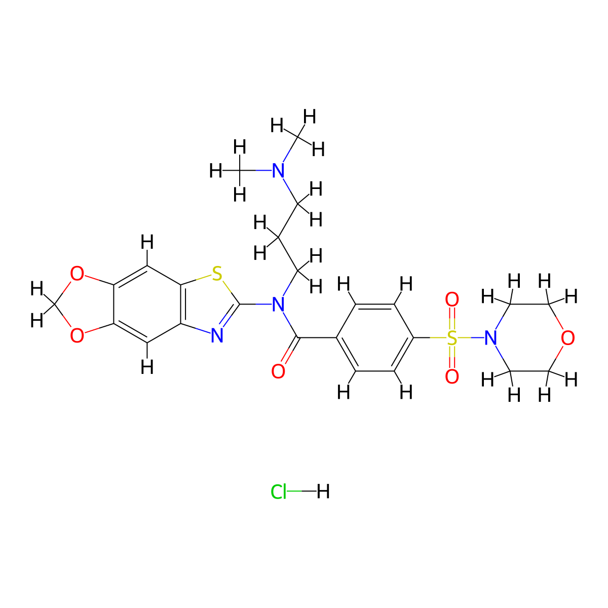N-[3-(dimethylamino)propyl]-N-{4,6-dioxa-10-thia-12-azatricyclo[7.3.0.0^{3,7}]dodeca-1(9),2,7,11-tetraen-11-yl}-4-(morpholine-4-sulfonyl)benzamide hydrochloride molecular structure, CAS 1135198-69-4